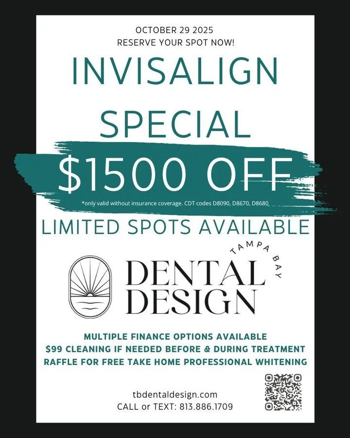 We&rsquo;re hosting Invisalign Day on October 29th to help you take the first step toward your best smile!
Here&rsquo;s what&rsquo;s included:
🦷 FREE Invisalign consultation
💎 $99 cleaning (if needed before or during treatment)
🎁 Raffle for a whit
