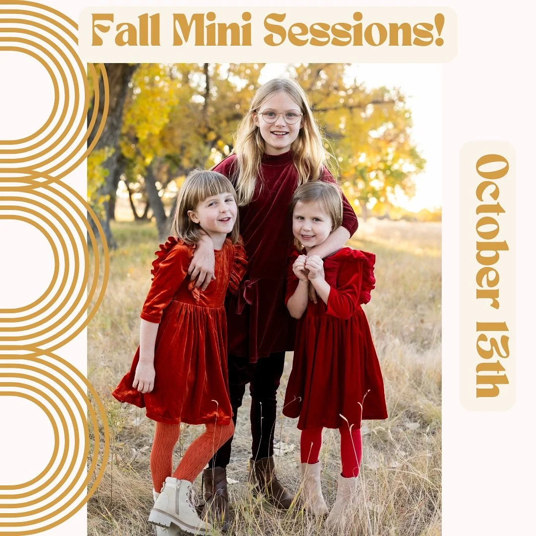 🍂 Fall Mini Sessions are here! 🍂

Join me at Lair O&rsquo; the Bear on Sunday, October 13th for a fun, fall-inspired mini photo session! 📸🍁

These quick, 15-minute sessions are perfect for updating your family photos, capturing sweet moments with