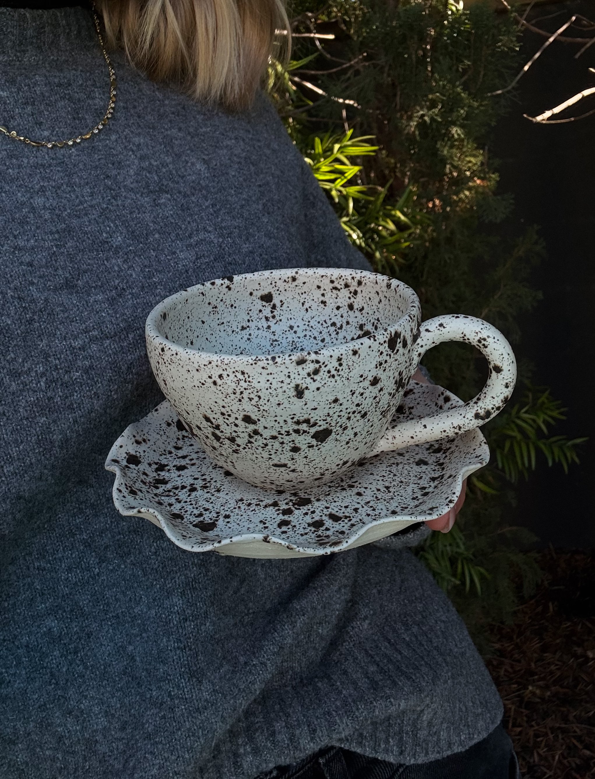 The Speckled Latte Mug & Scalloped Saucer Set