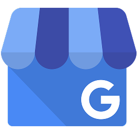 Google My Business logo with blue storefront icon.