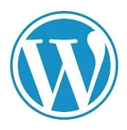WordPress logo, blue circle with white "W"
