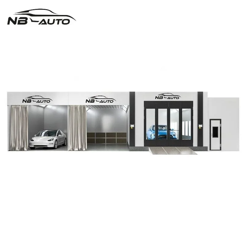 Ausstellungsraum mit Autos und einem Fahrzeugaufbereitungsbereich.