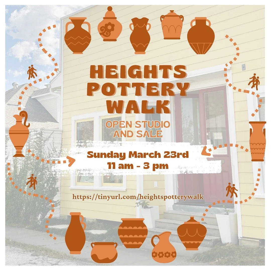 📣We&rsquo;ve got a fun event coming up at the end of March! 
🗓️On Sunday, March 23, pottery studios in walking distance here in the Heights will be open for visitors! 🎉Each location will have different features and artists, but they will all be wa