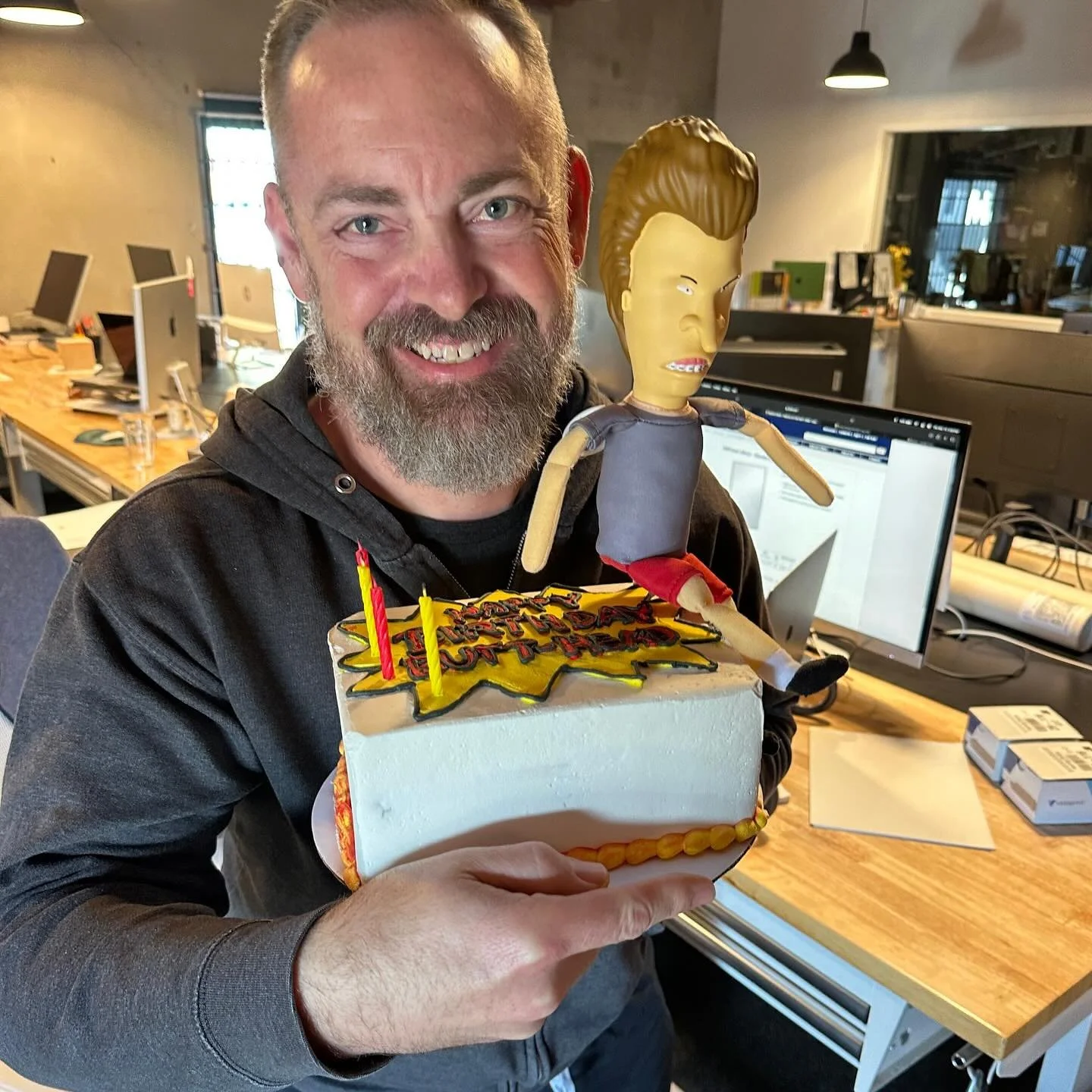 Celebrating with another epic themed birthday cake! This time, a Beavis and Butt-Head (just Butt-Head pictured ) masterpiece for our incredible Build Producer extraordinaire, Adam! Happy Birthday! 
(Insert Butt-Head laugh here)

#HappyBirthday #Theme