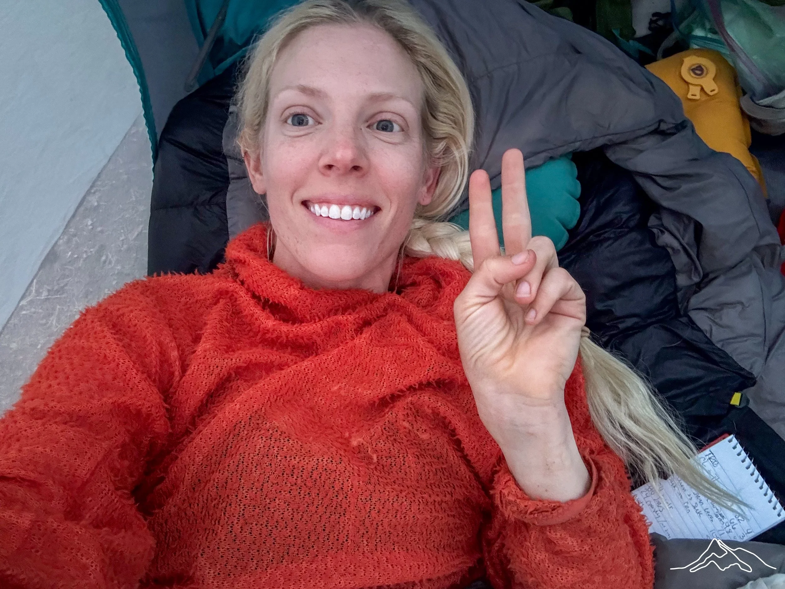  Snuggled in my tent after a long day 