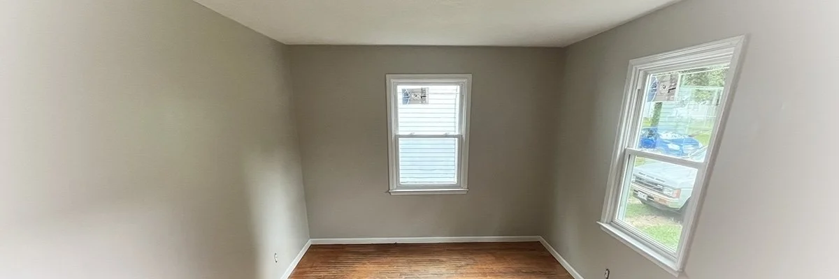 "✨ Freshly painted living room transformation! We gave this space a bright, modern look with a soft neutral palette that opens up the room and makes it feel larger. The crisp, clean lines around the trim and ceiling make the space feel even more poli