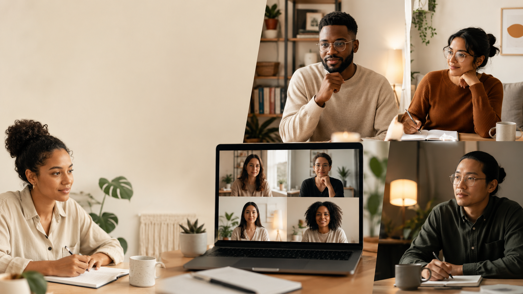 Therapist joining a virtual consultation group from a laptop in Downtown Brooklyn
