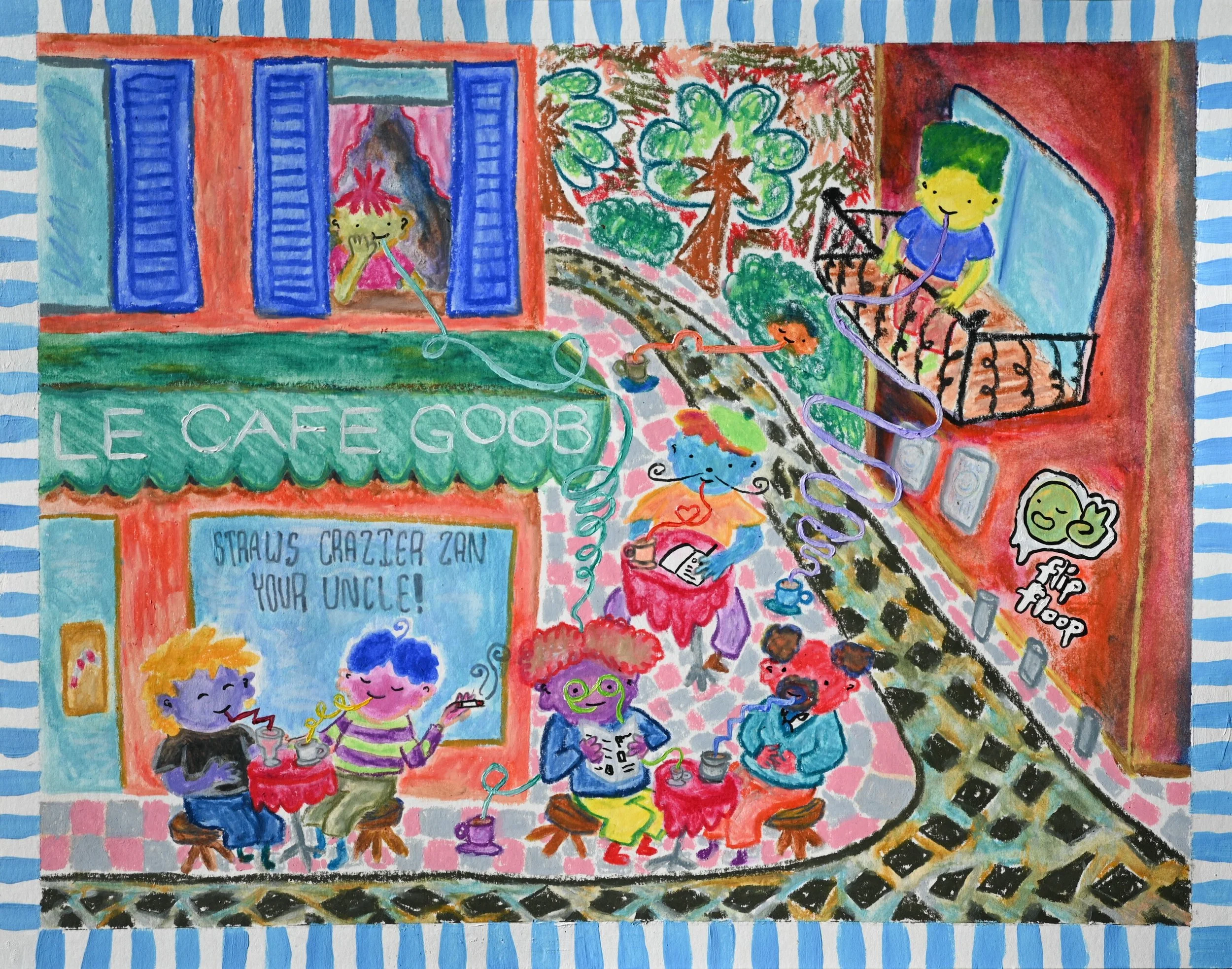 Le Cafe Goob Rework | Wax Pastel and Acrylic | 11" x 14" | 2025