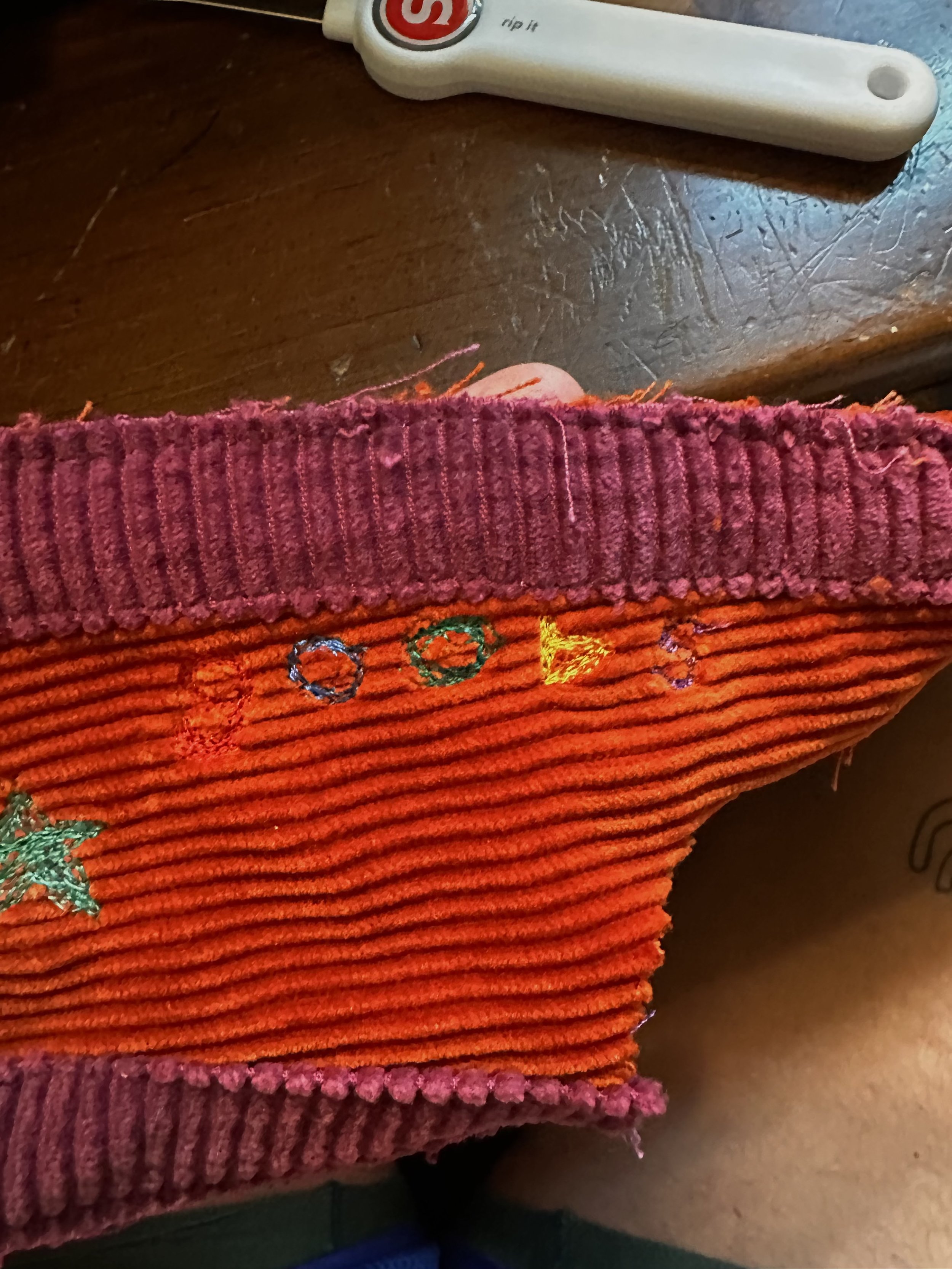 Embroidered with a free-motion foot