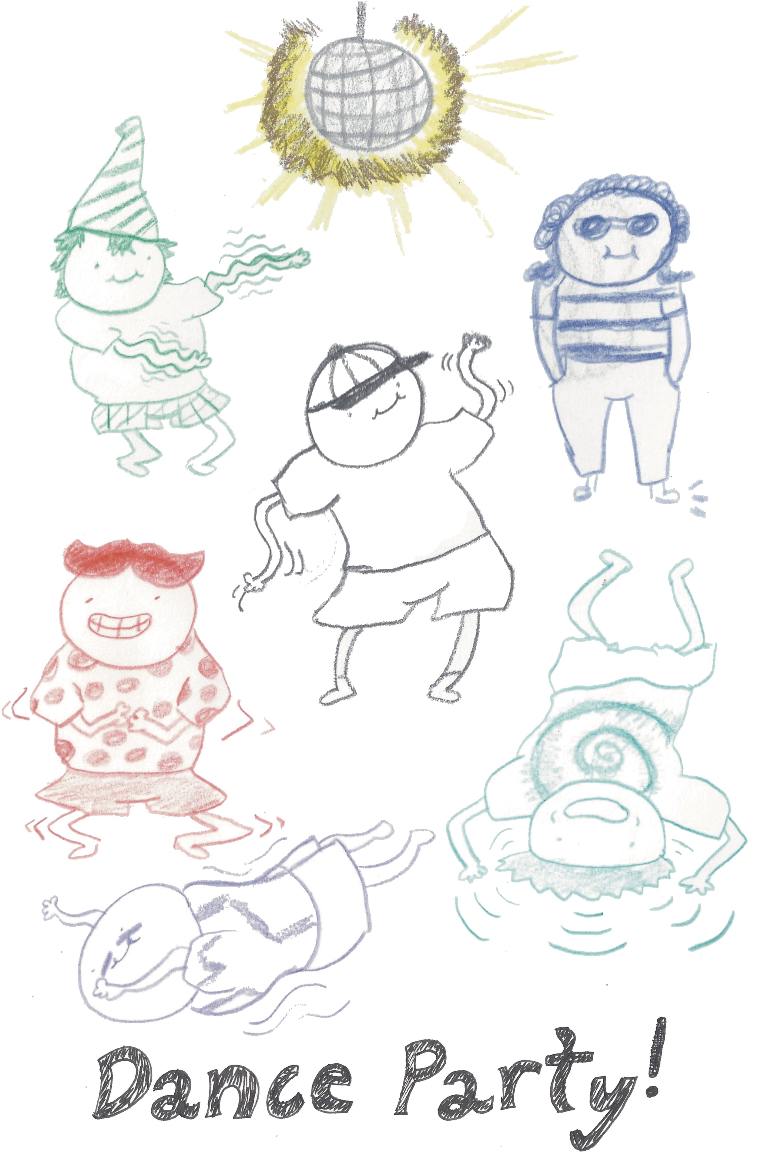 Dancy Party Zine Cover | Colored Pencil