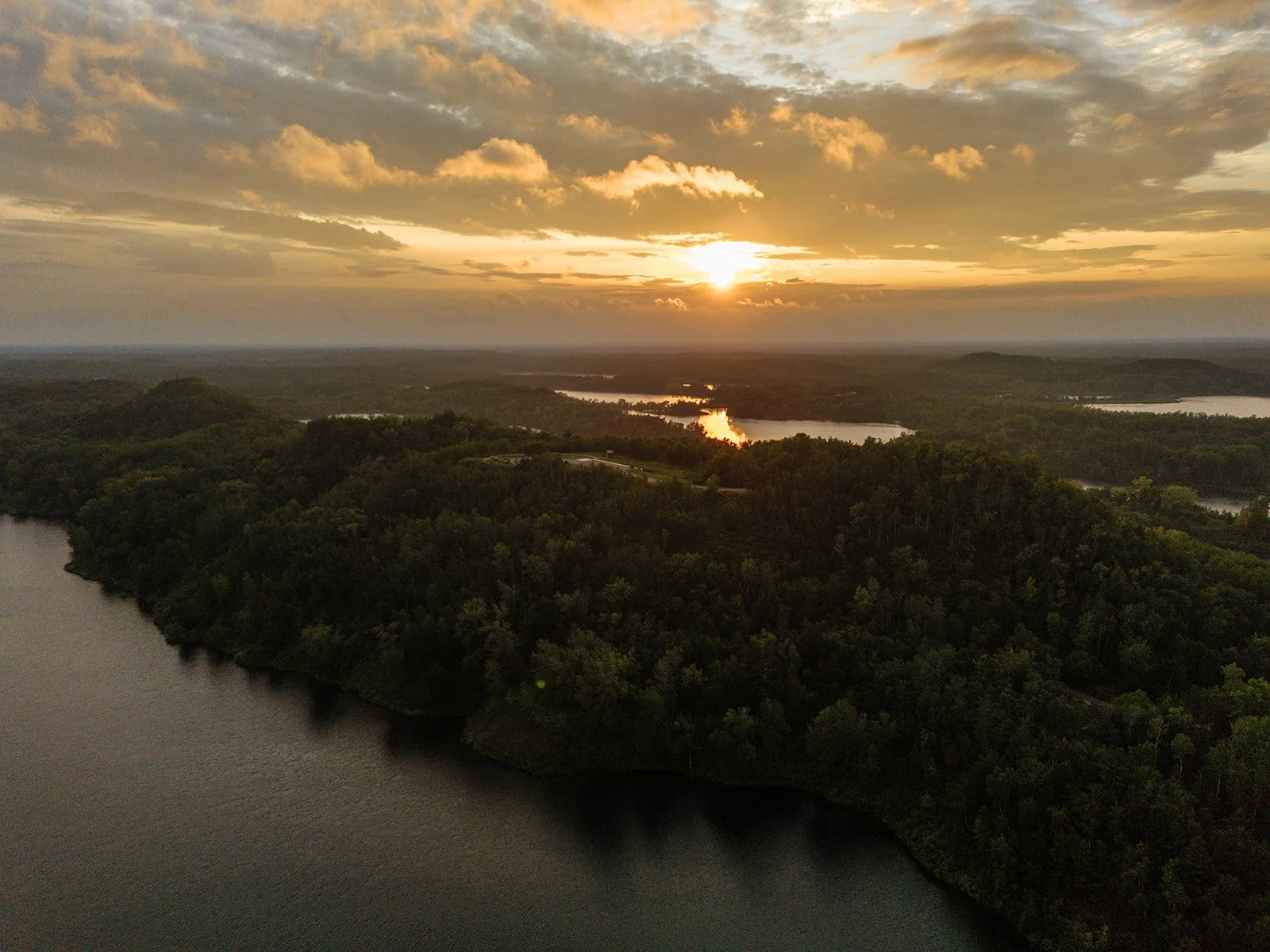An aerial view of Cuyuna Country state recreation area for mountain biking and paddlikng