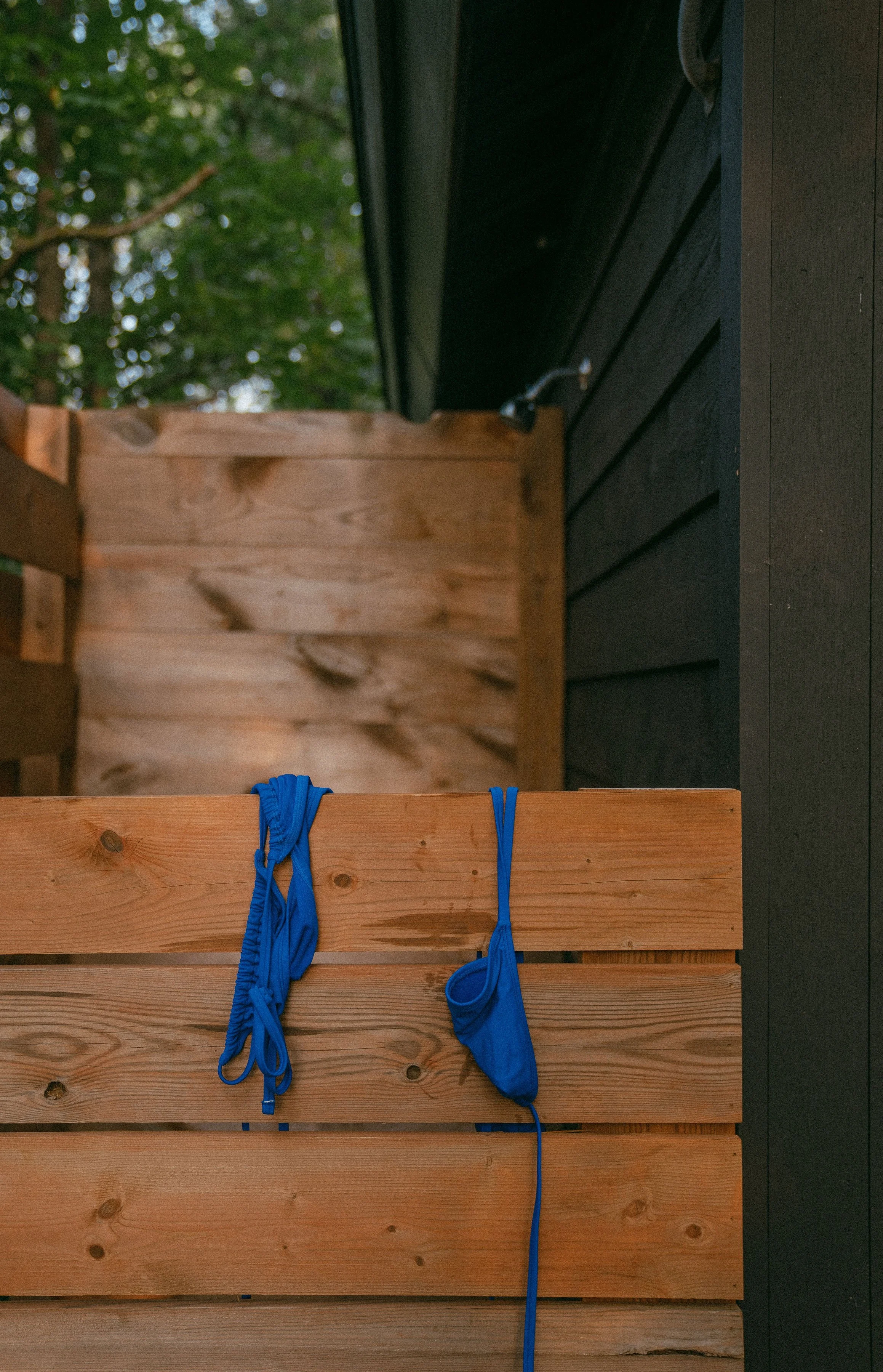 Beautiful outdoor shower at a Cuyuna Cabin rental in Crosby, MN