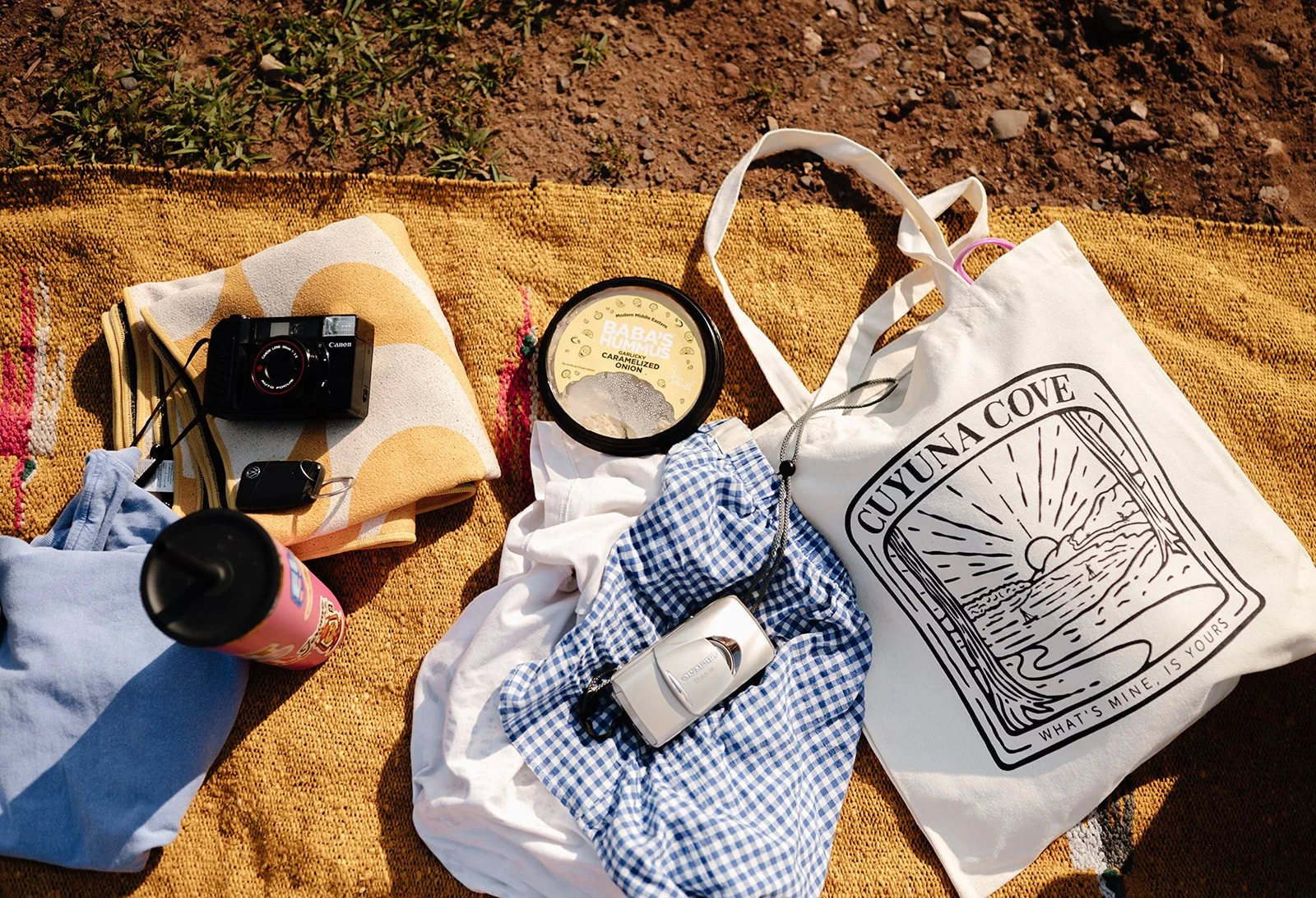 a lovely picnic on the mine lakes in Crosby MN with a cuyuna cove tote bag and snacks