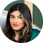 Google review of Lemelana MedSpa. Close-up portrait of a woman with long black hair and subtle makeup, smiling gently against a dark background.