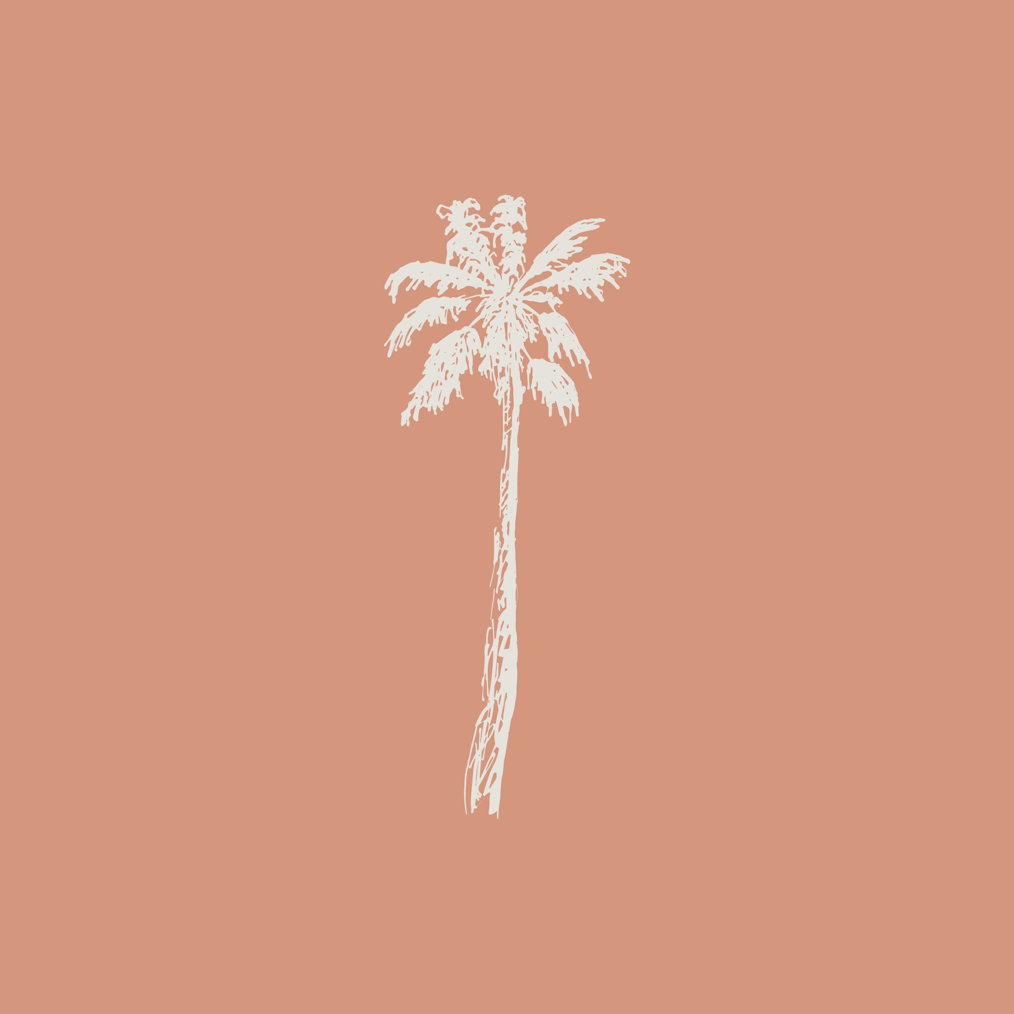 Illustration of a tall palm tree on a light peach background.