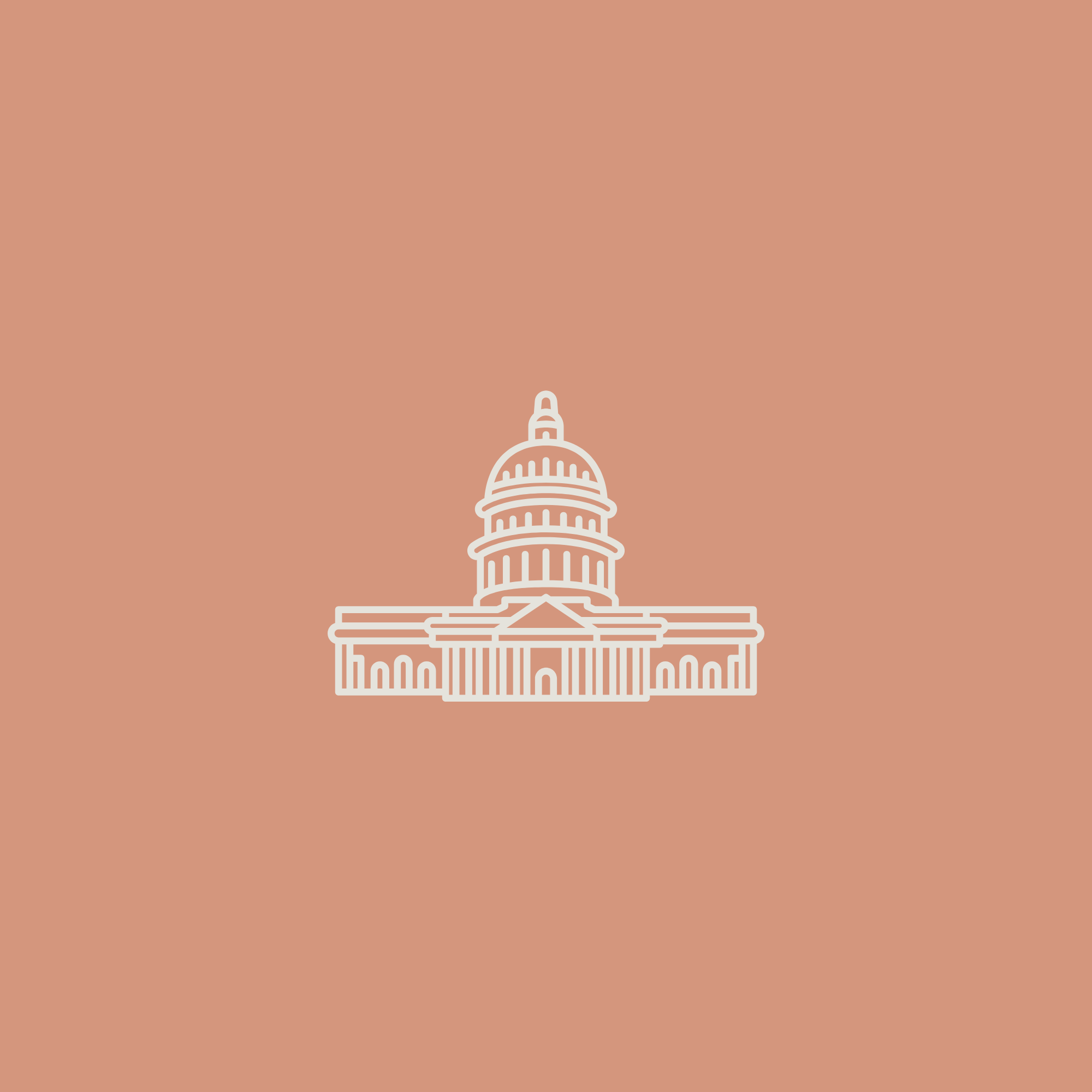 Outline drawing of the Capitol building on a light brown background.