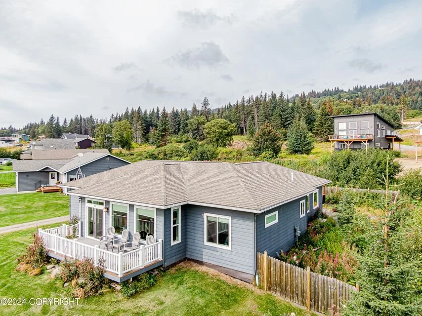 Aerial Image of Cozy Oceanview Retreat vacation rental in Homer, Alaska.