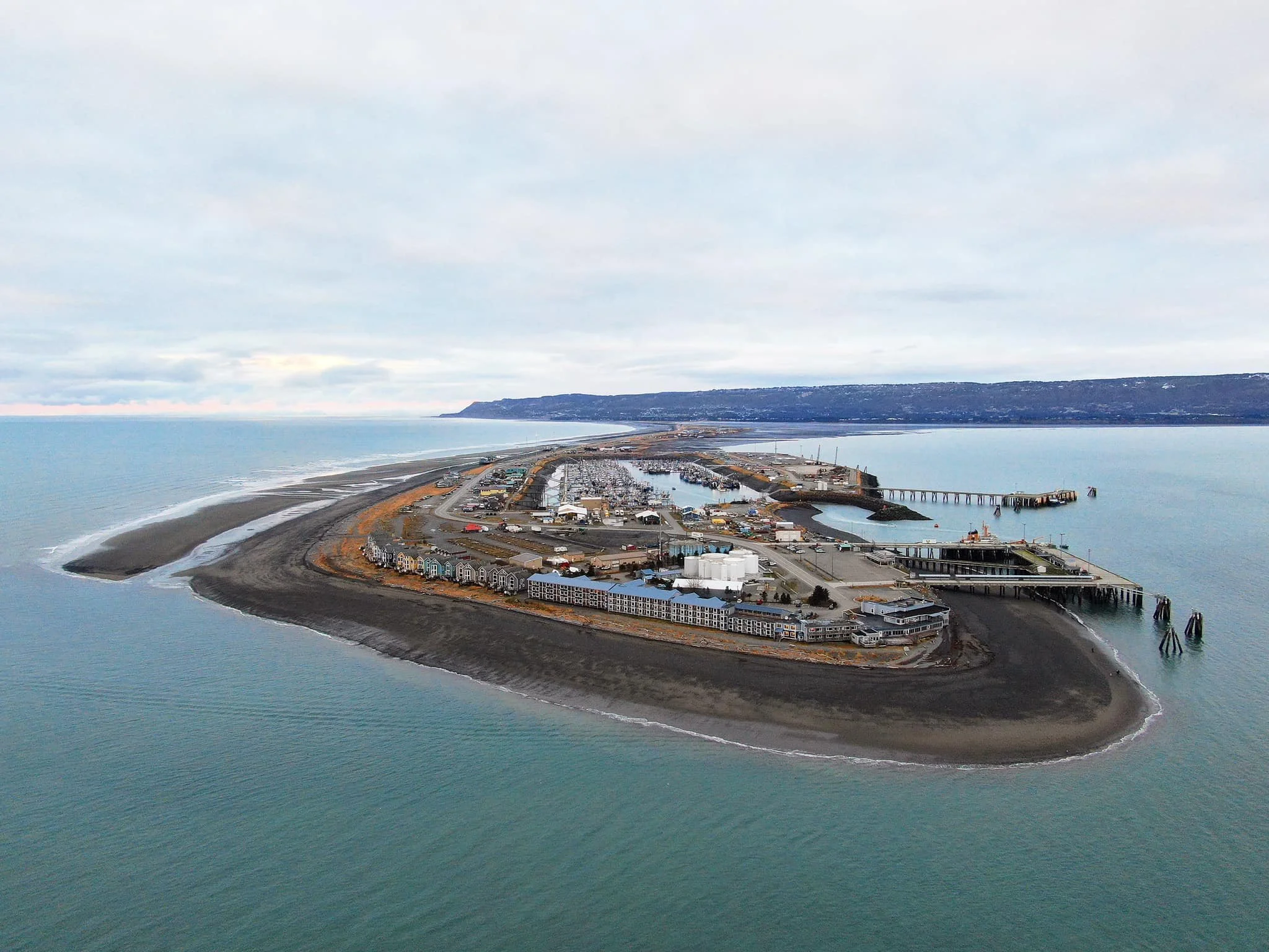 Aerial image of the Homer Spit from the South Side looking Northeast.
