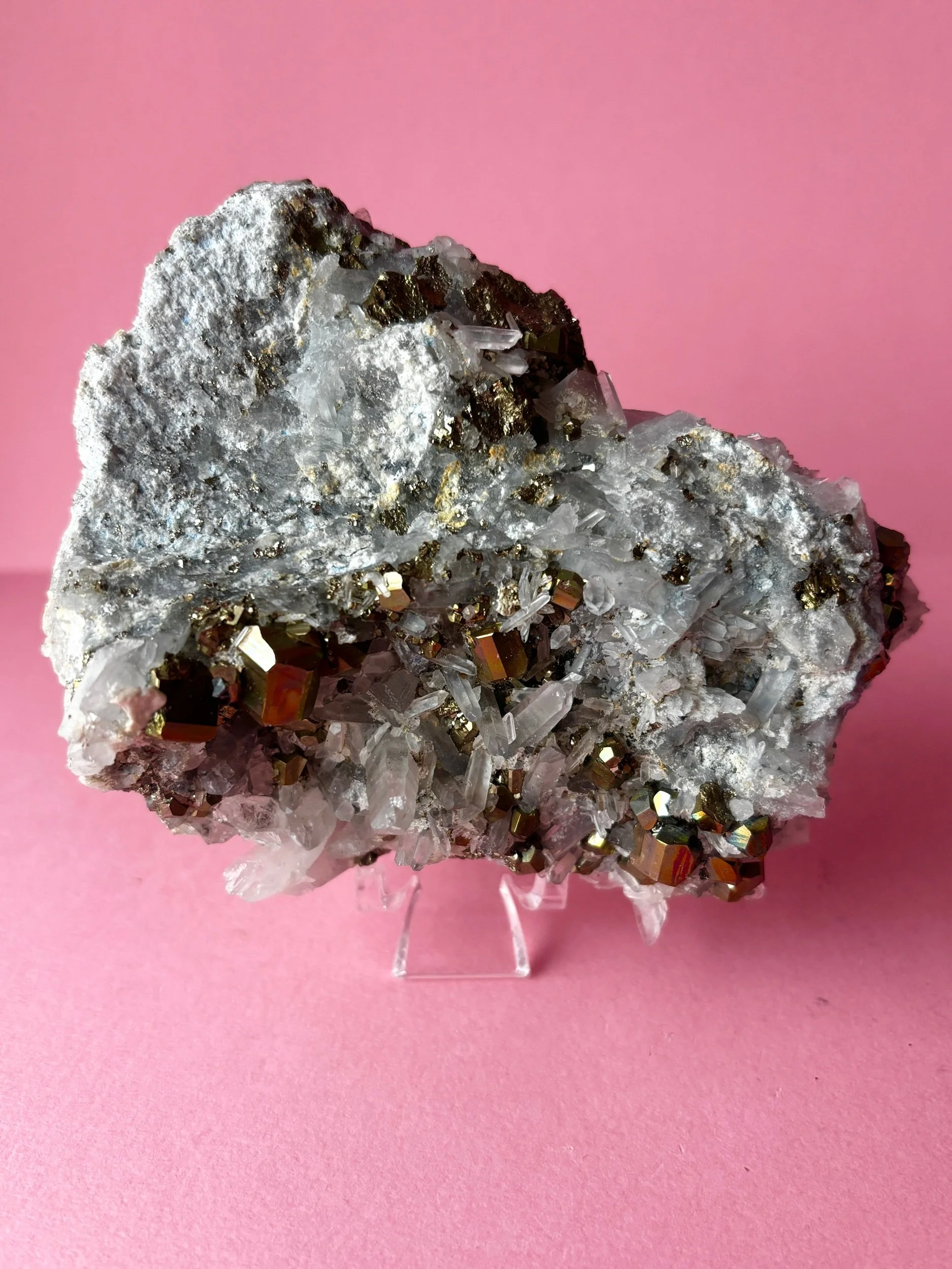 Pyrite on Quartz Cluster