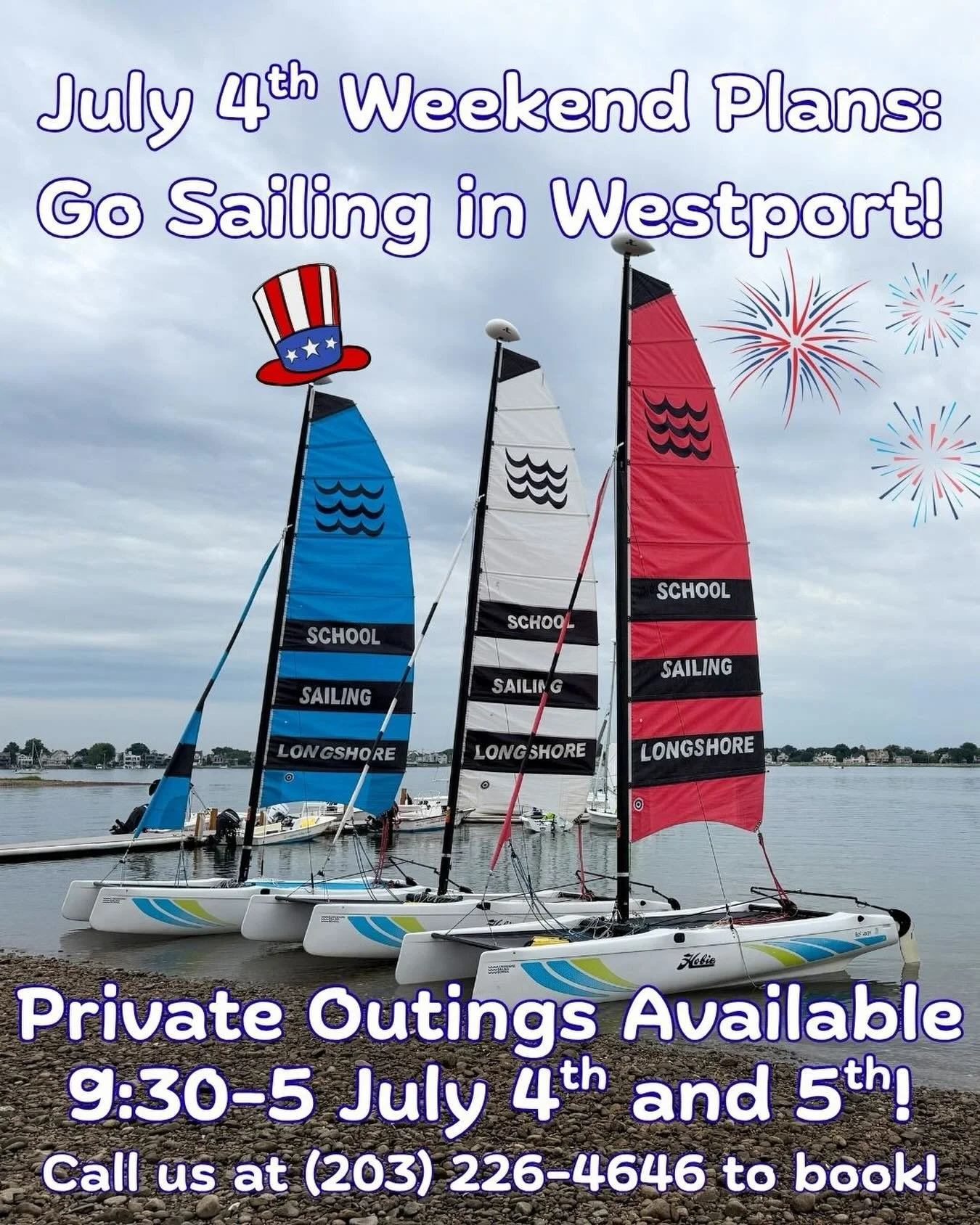 We have plenty of availability for private lessons and joyrides for July 4th Weekend!! These will fill up, so call us at (203) 226-4646 to book! Celebrate America&rsquo;s 250th on the water in Westport! #sailing #westport #july4th