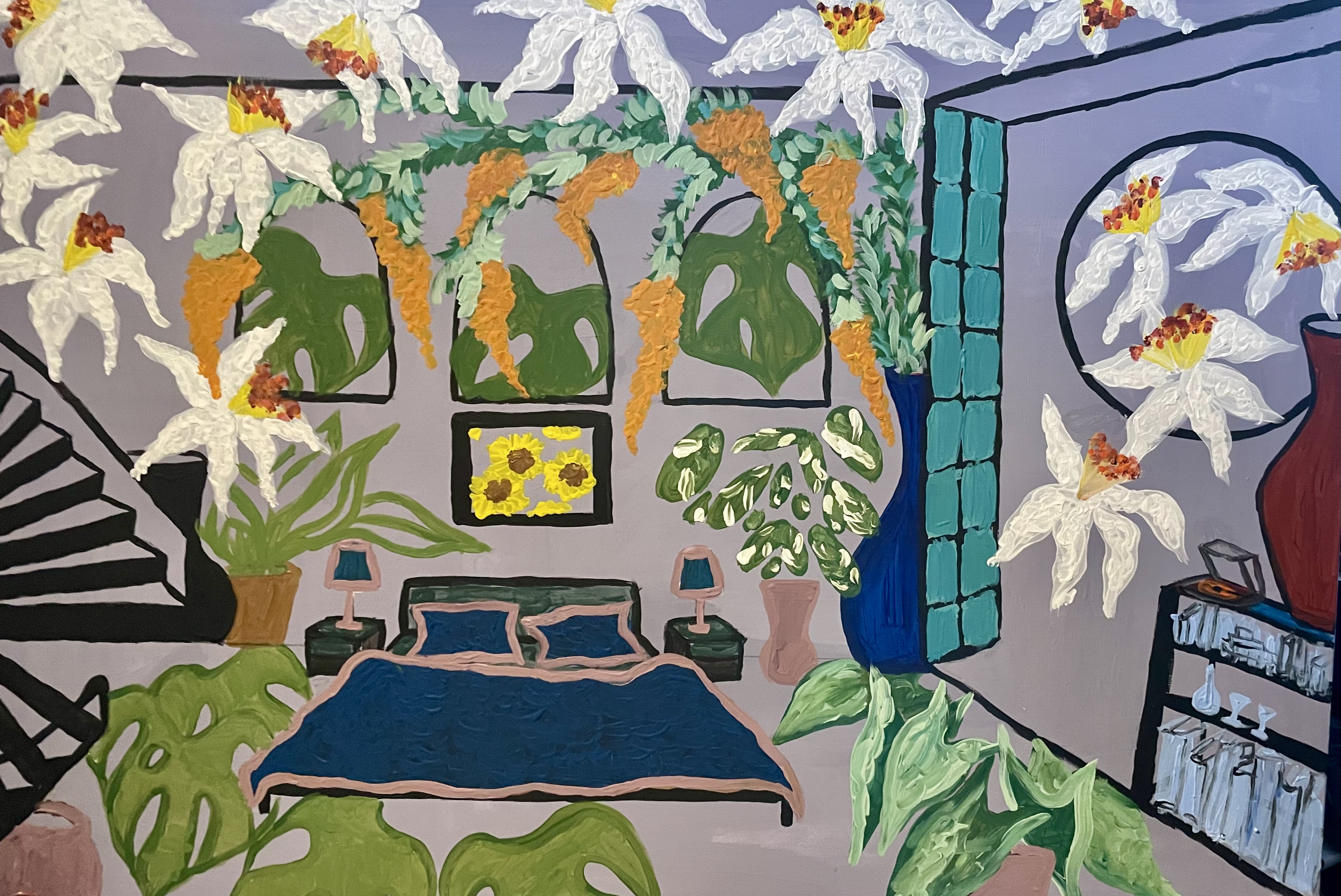 Plants in our bedroom, 81 x 76 cm, acrylic on linen, 2025.