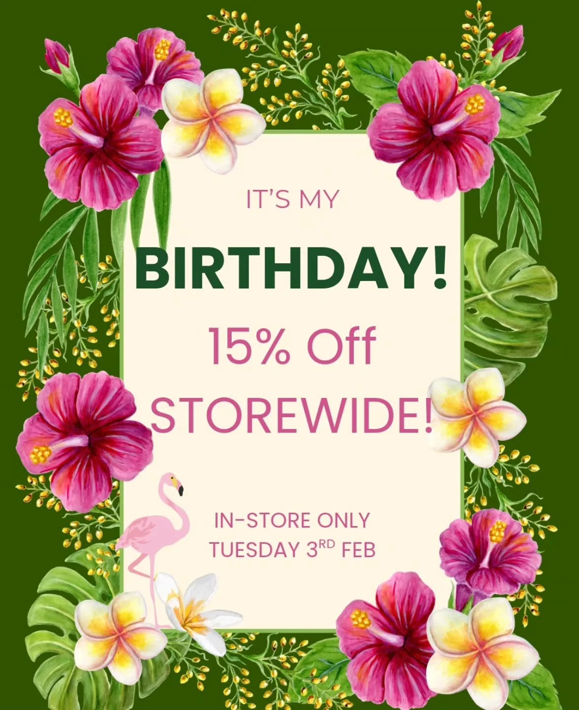 Happy birthday to me 🌺
Today only! 15% off storewide!