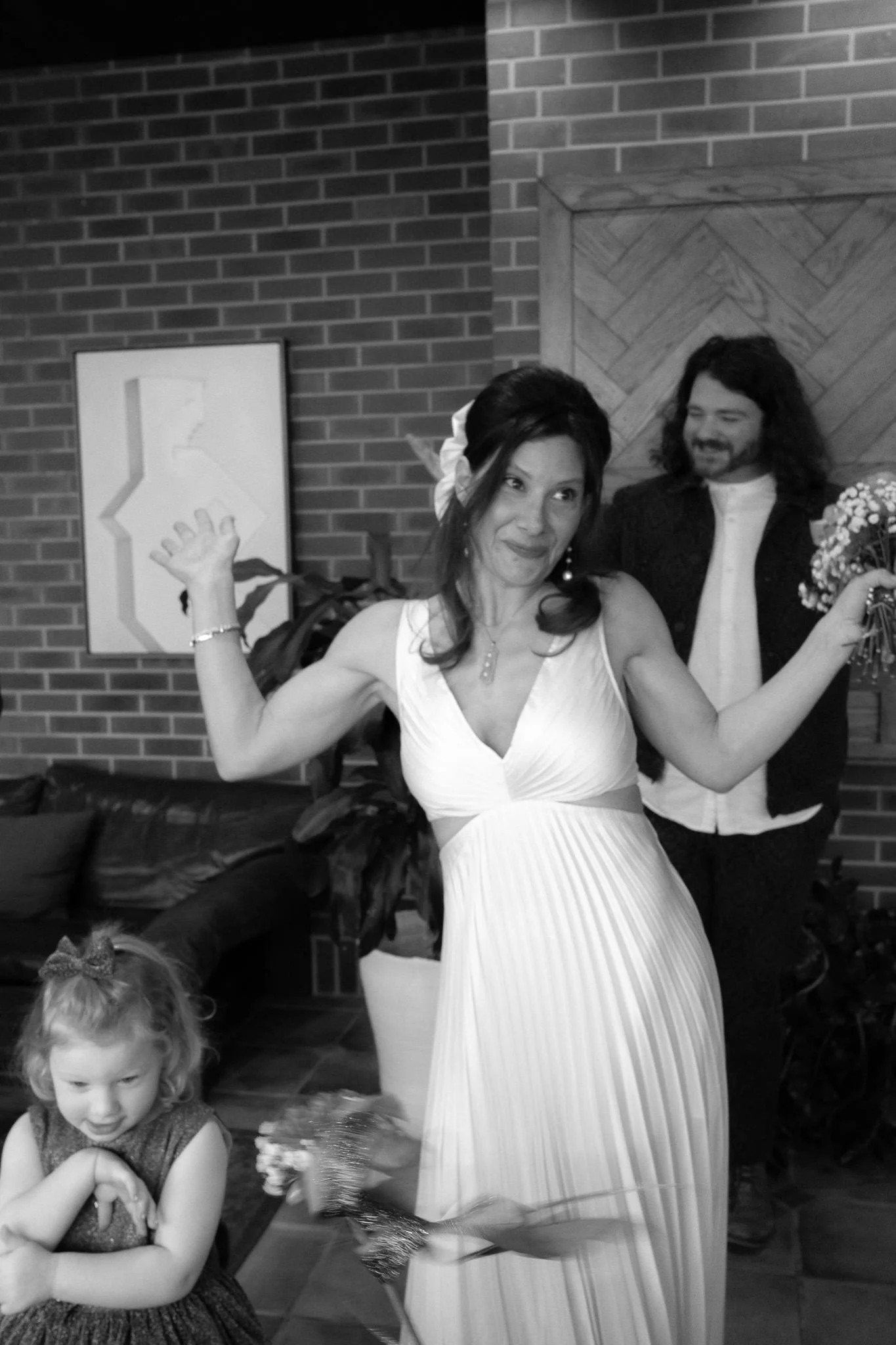 candid black and white portrait of bride and groom
