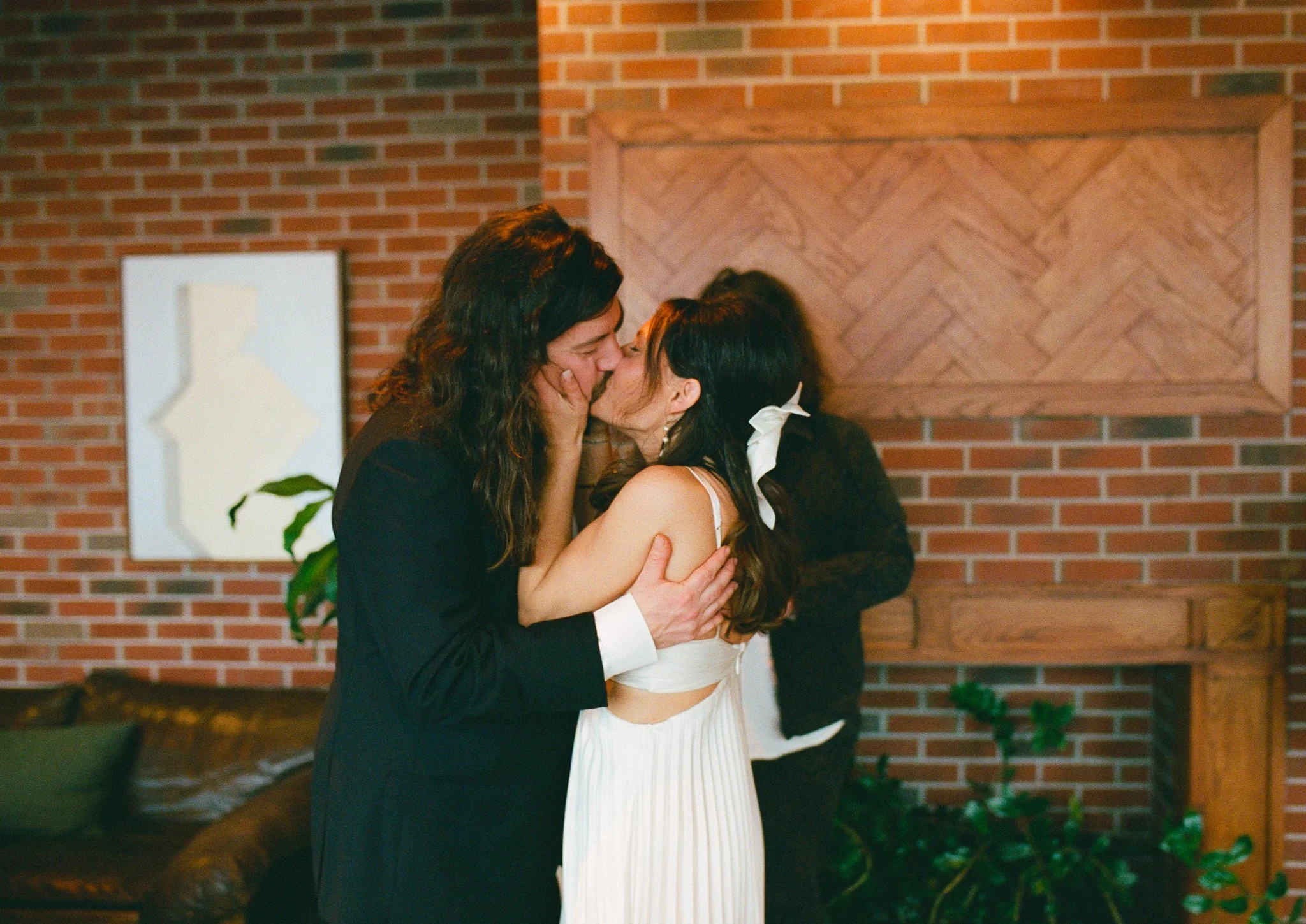 bride and groom kissing
