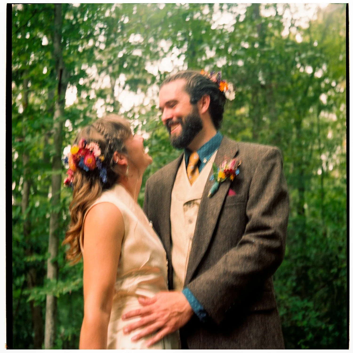 film bridal portrait outdoors in woods
