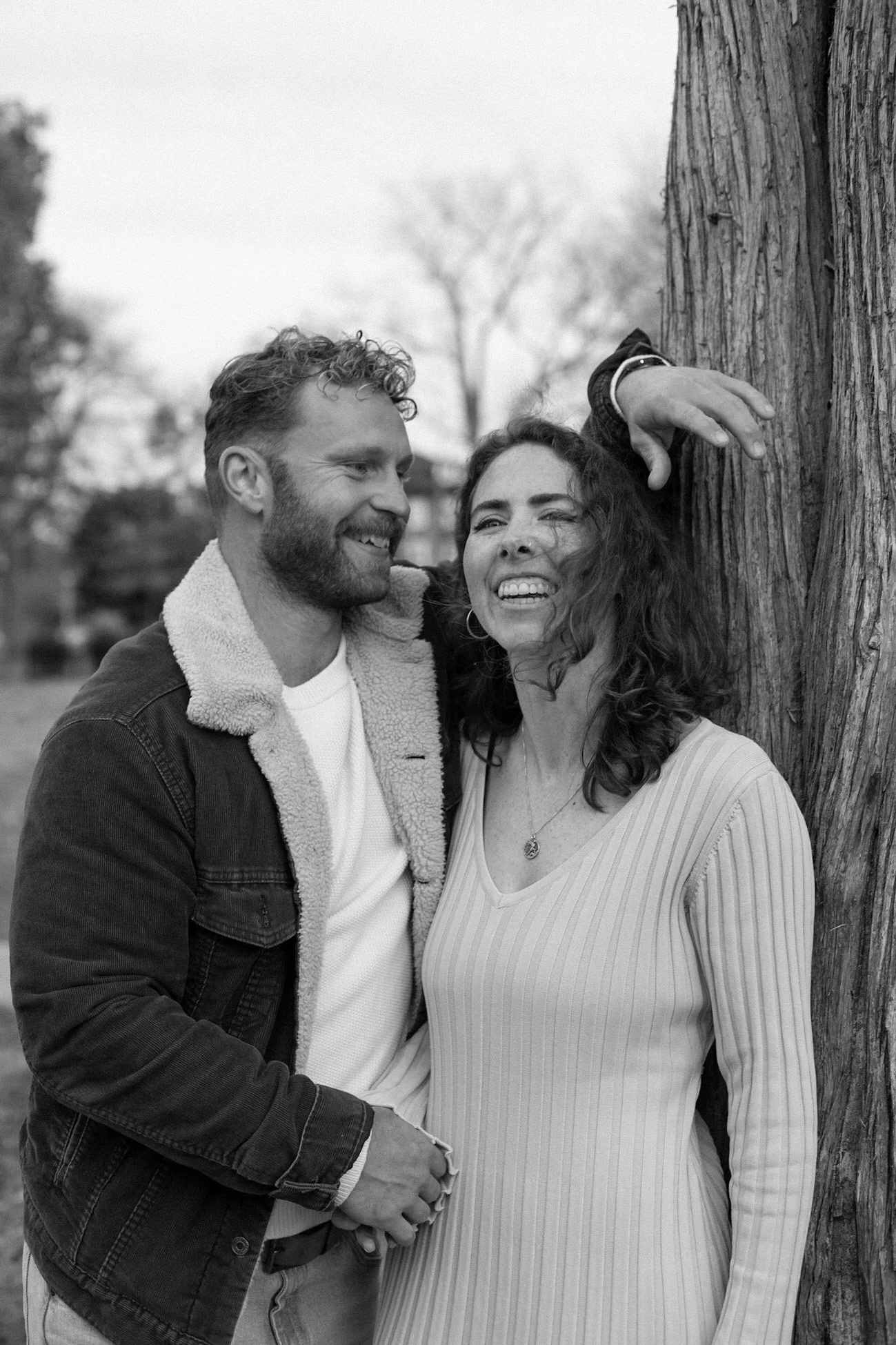 candid portrait black and white of couple