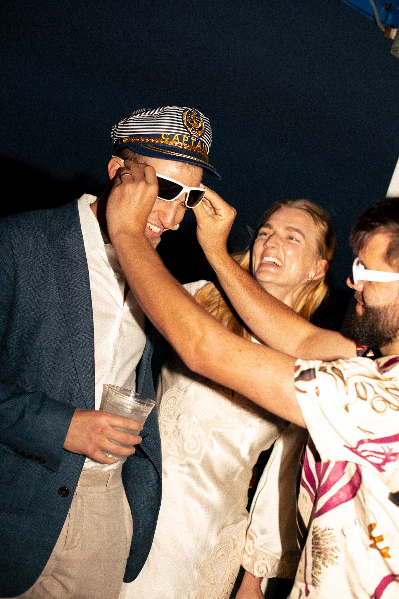 fun wedding welcome party on a boat