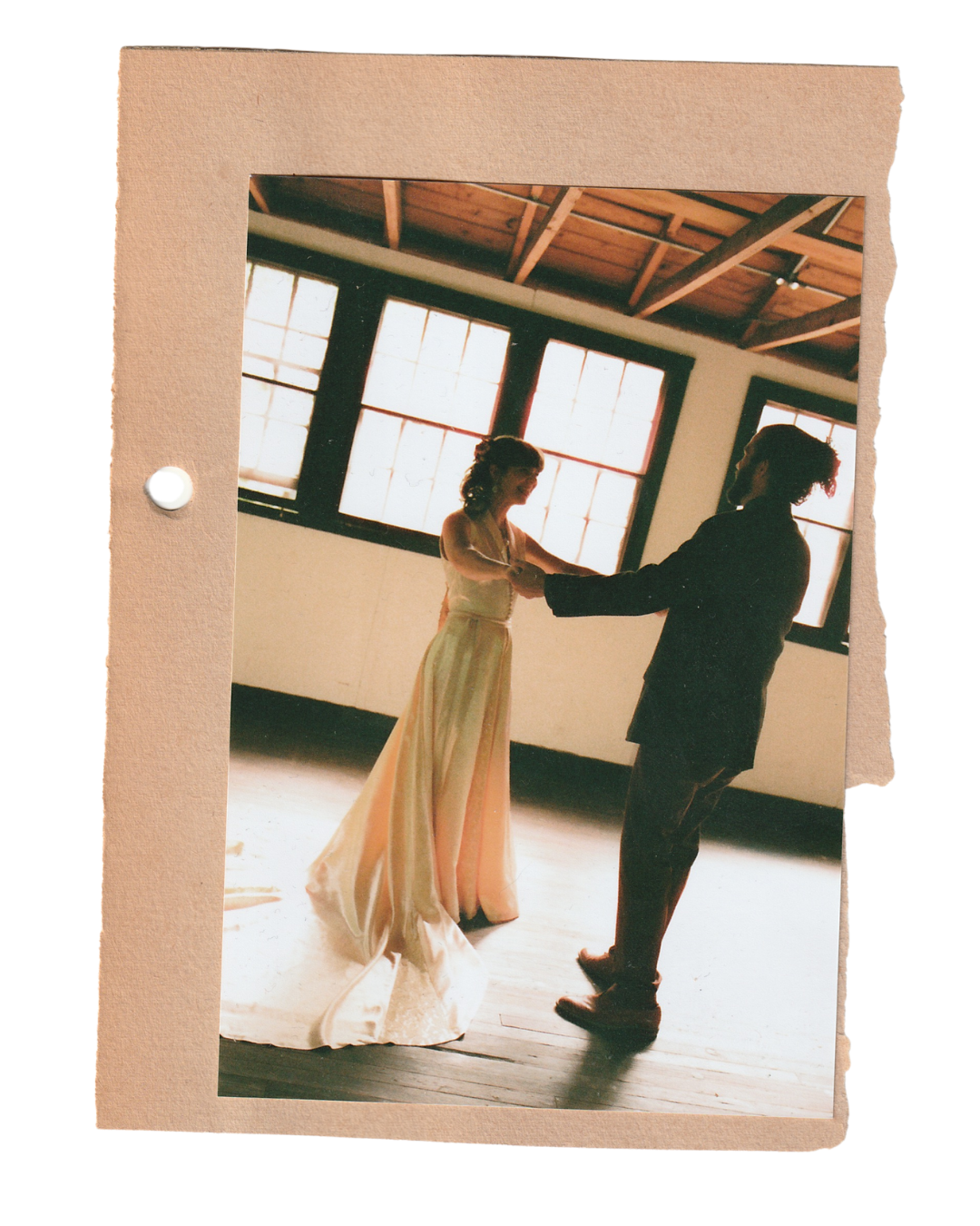 scrapbook cutout of wedding couple dancing