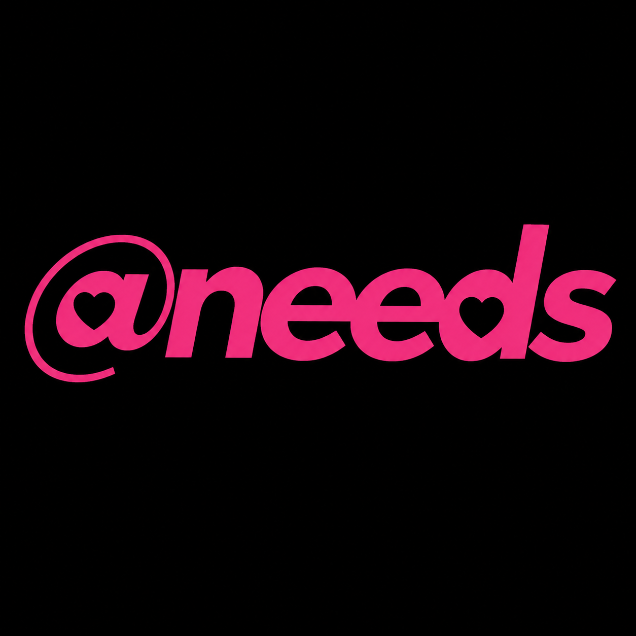 Pink text '@needaes' with heart symbols inside the letter 'a' and the letter 'e', on a black background.