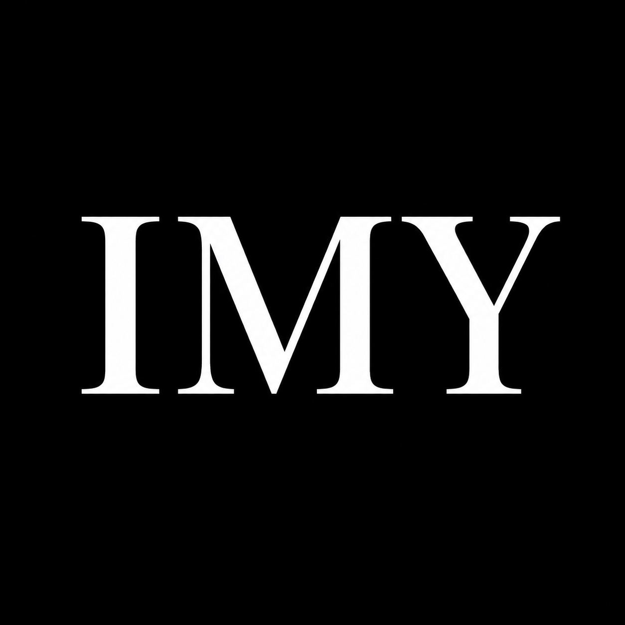 Black background with large white letters spelling 'IMY'