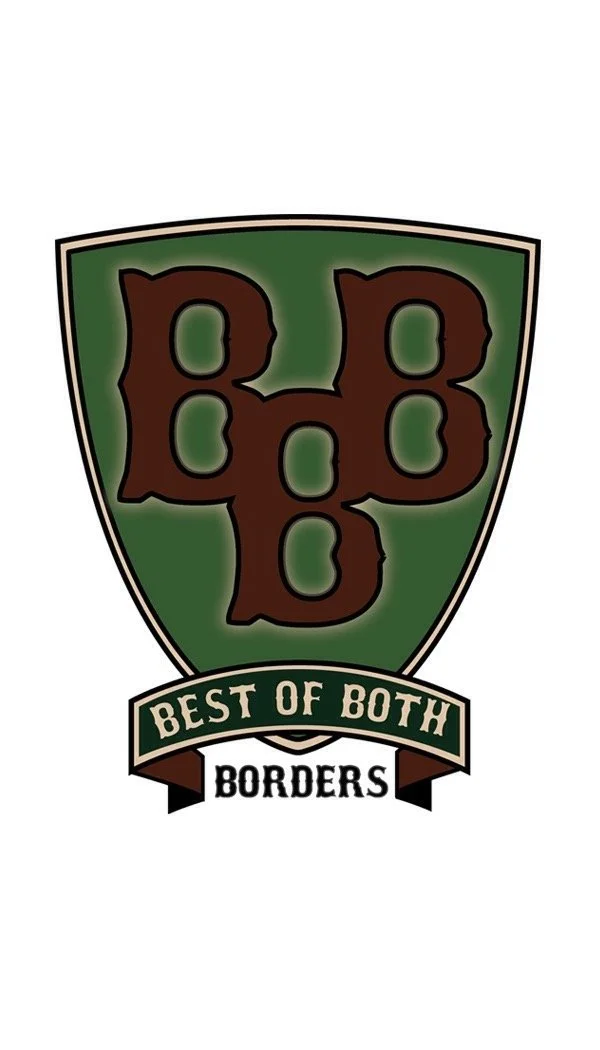 A shield-shaped logo with the large letter 'B' repeated three times in a stylized font, with a green background and a black border. Below, a banner reads 'Best of Both' and underneath that, the word 'Borders' is written.