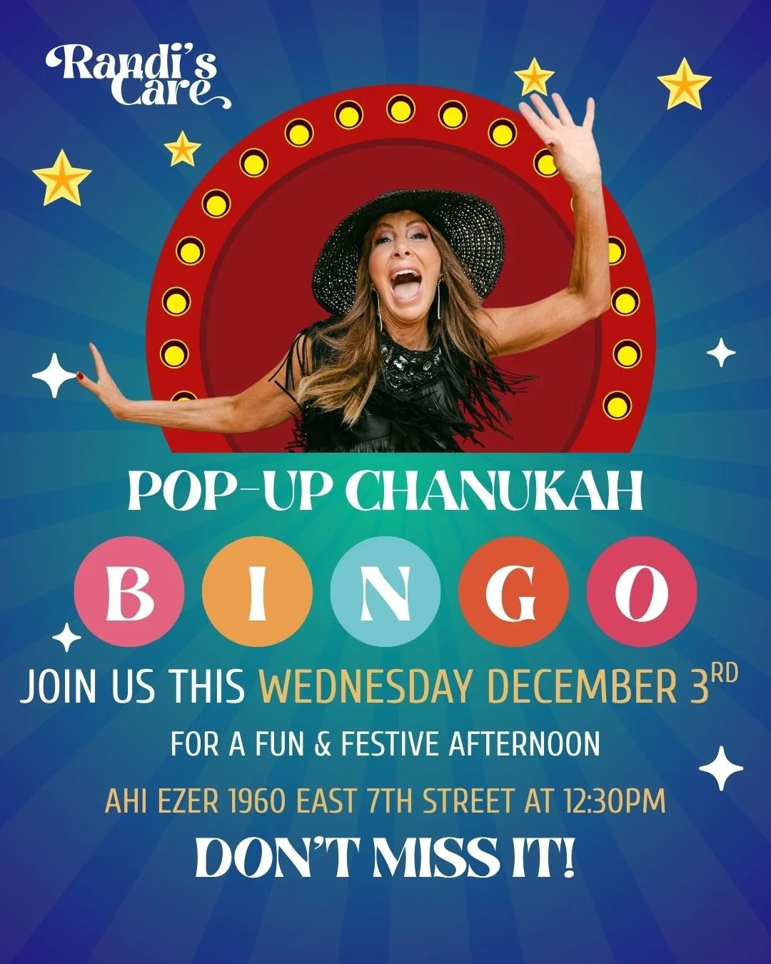 🎉 Chanukah is coming up! 🎉
Join us for an afternoon of Bingo, laughs, and good company as we get ready for the holiday! 🕎🎲

📅 This Wednesday, December 3rd
🕐 12:30 PM
📍 Ahi Ezer, 1960 East 7th Street

Don&rsquo;t miss the fun! Bring your friend