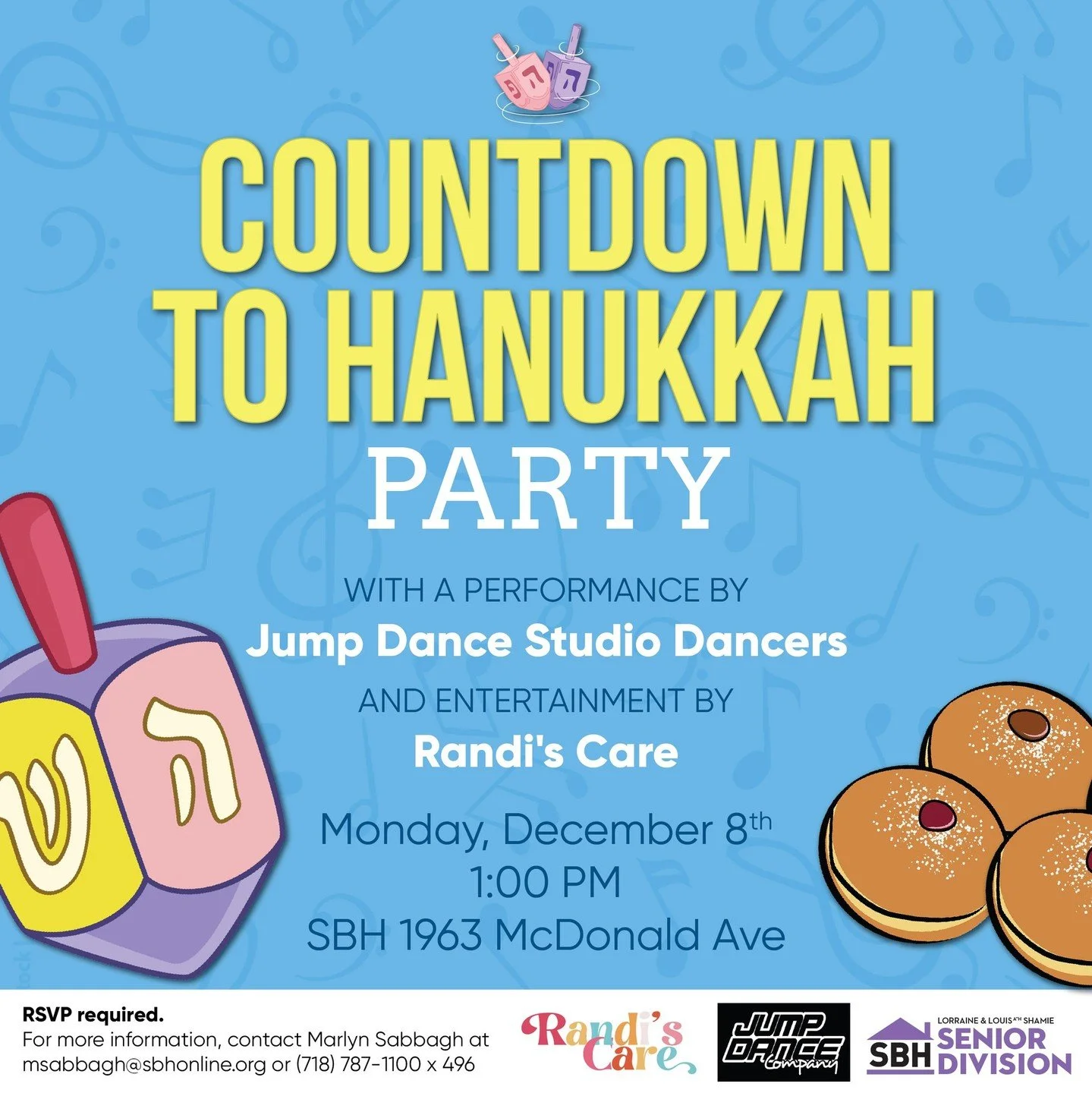 Tomorrow&rsquo;s the day! 🎉🕎
Join us for the Countdown to Hanukkah Party with dancing, music, and plenty of smiles.
📅 Tomorrow &ndash; Monday, Dec 8th
🕐 1:00 PM
📍 SBH, 1963 McDonald Ave
Can&rsquo;t wait to celebrate with everyone!