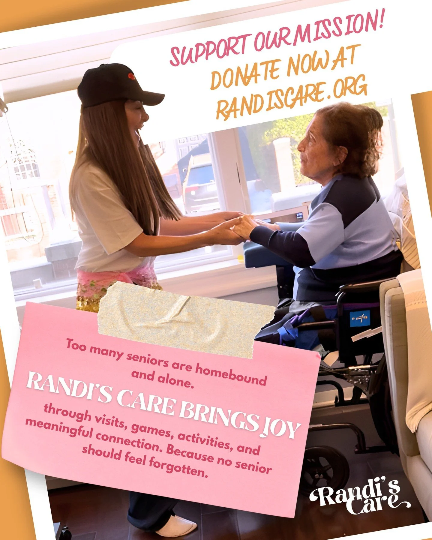 Too many seniors are homebound and alone.
Randi&rsquo;s Care brings joy through visits, games, activities, and meaningful connection.
Because no senior should feel forgotten💗

Support our mission!
Donate now at randiscare.org💗