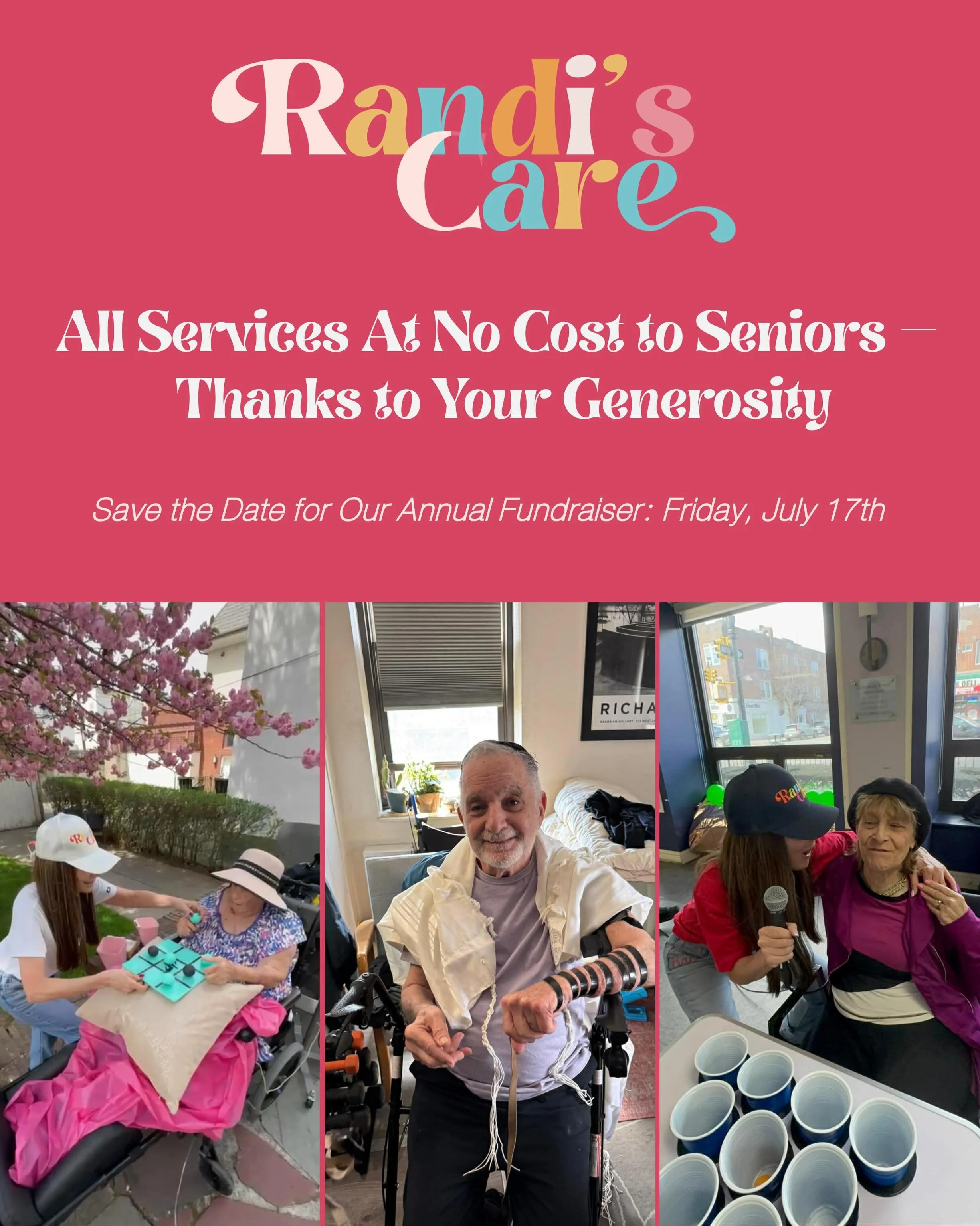 Randi&rsquo;s Care provides every service at no cost to seniors.

Because of you, no one is turned away.
Because of you, visits turn into connection, movement, and joy.
Because of you, seniors feel seen again.

This is what your generosity makes poss