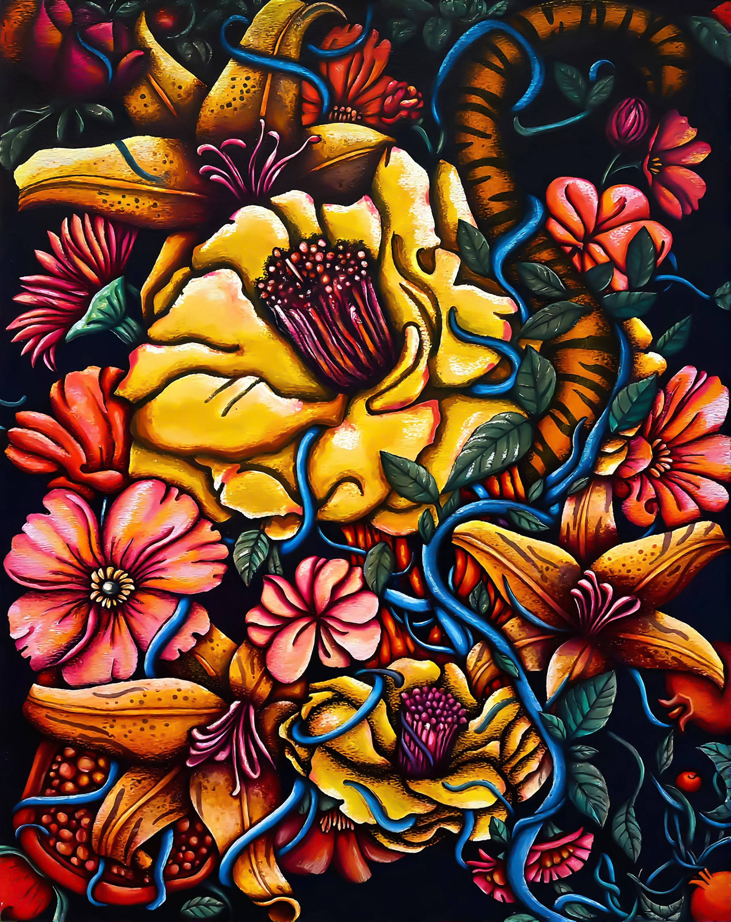 "Seed and Fang" colored pencil, watercolor and ink on paper, 18in x 24in, 2025