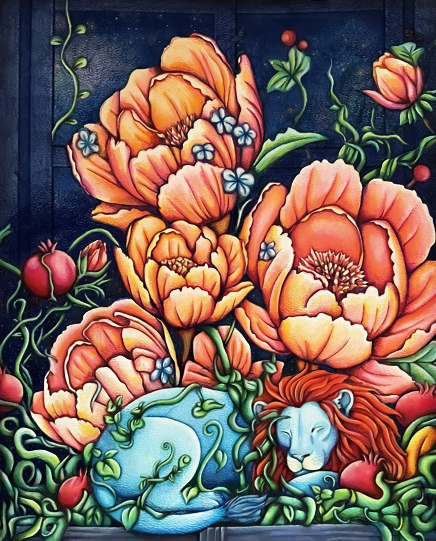 "Kfir and Ariel" colored pencil, watercolor and ink on paper, 18in x 24in, 2025