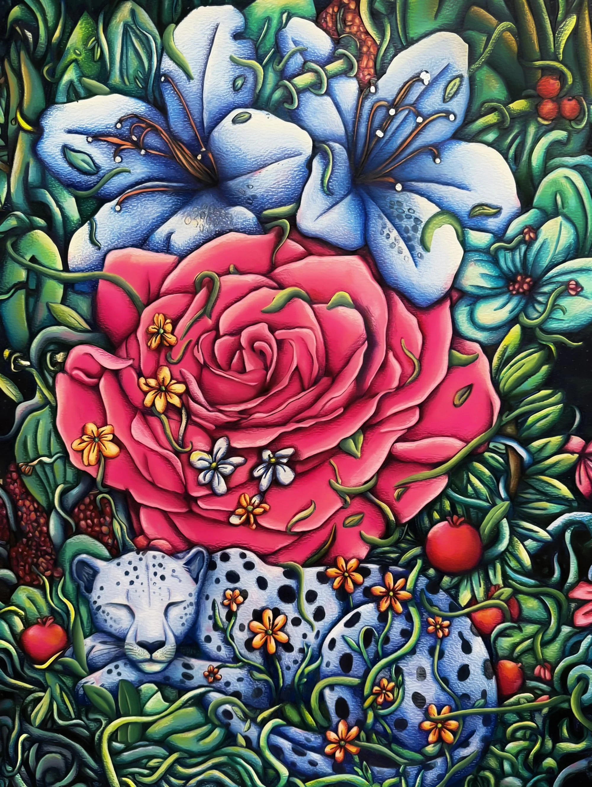 "Zillah" colored pencil, watercolor, ink on paper, 18in x 24in, 2025