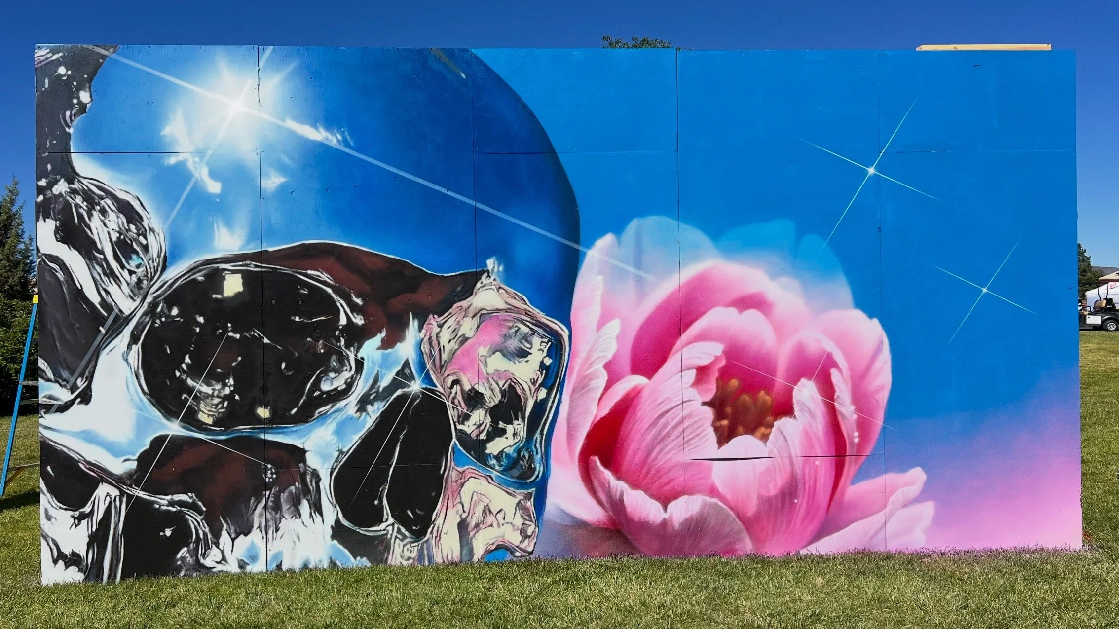 Chrome skull and flower painted for Reggae Rise UP Festival - Oregon