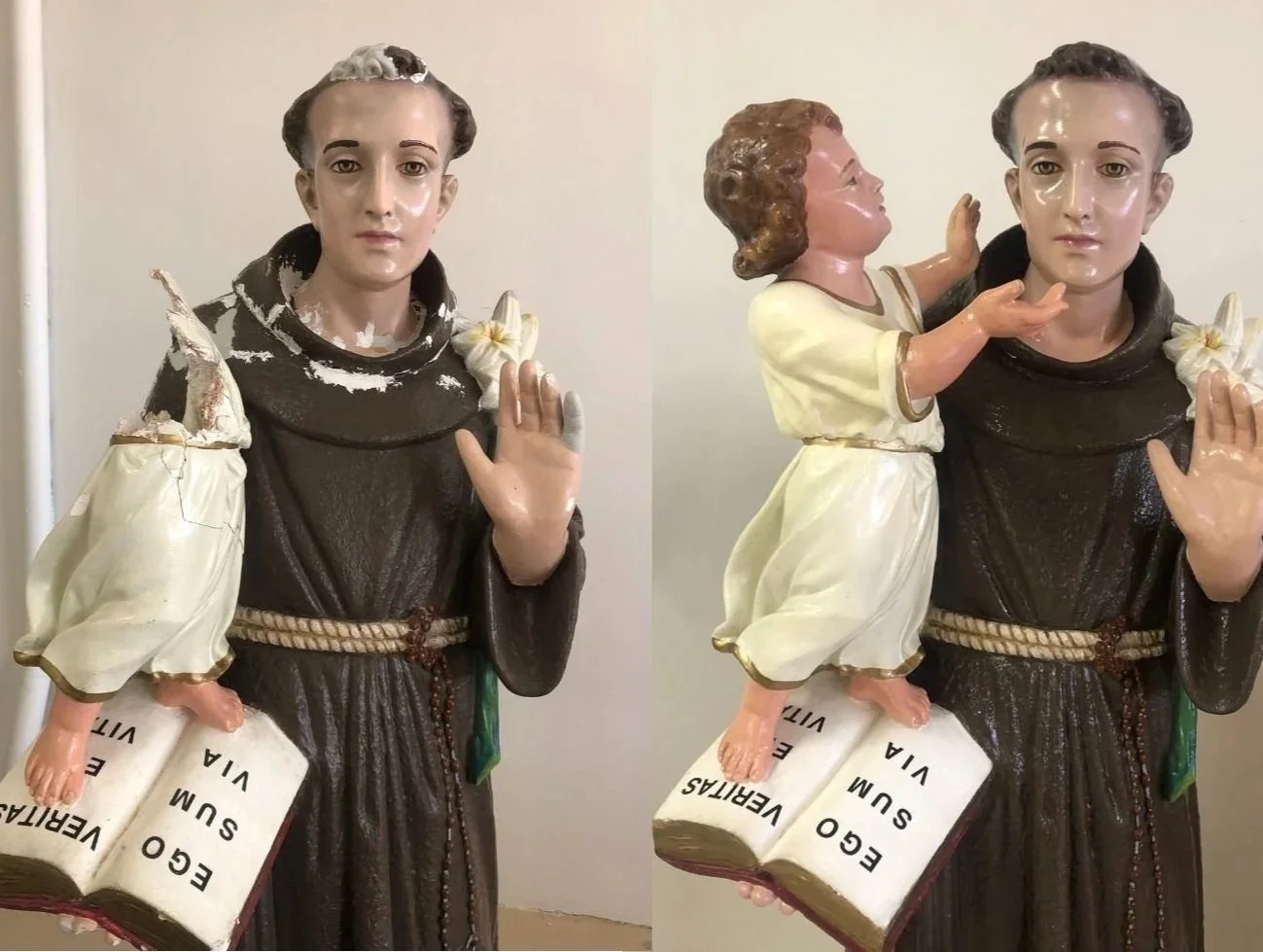 Before and After repairing damaged church sculpture Toronto, Ontario