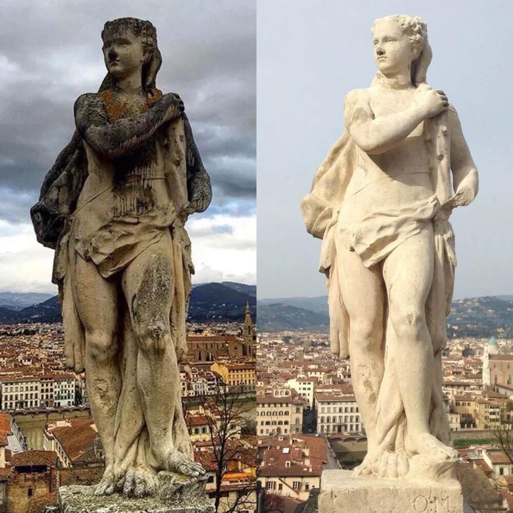 Stone sculpture restoration done in Florence Italy by MPW Art Restorer