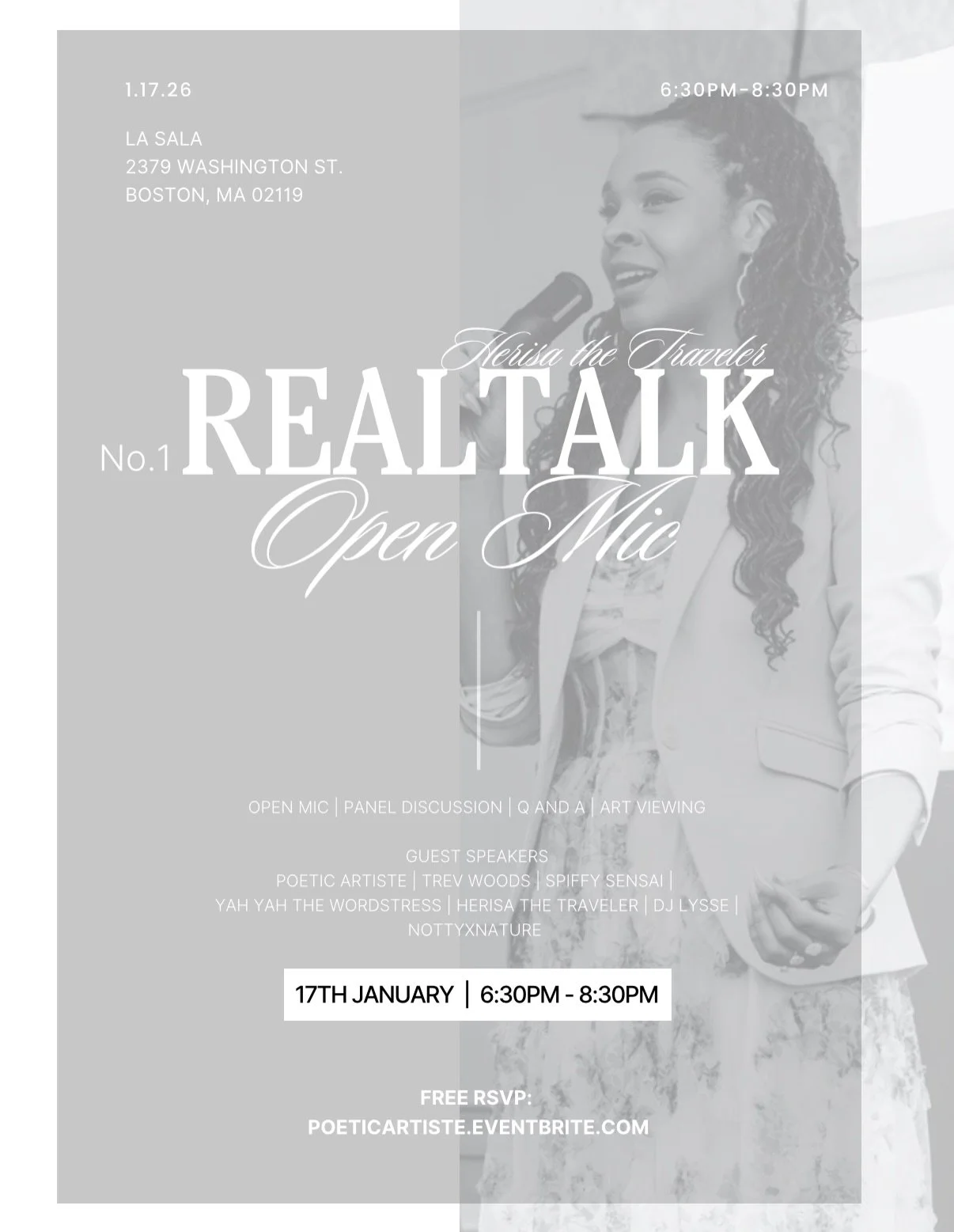 Hey Boston, pull up. 🖤✨
 Let&rsquo;s start the new year strong by building real community with artists.

As an international spoken word artist and public health leader, I&rsquo;m honored to be speaking on a panel curated by @poeticartiste. Come out