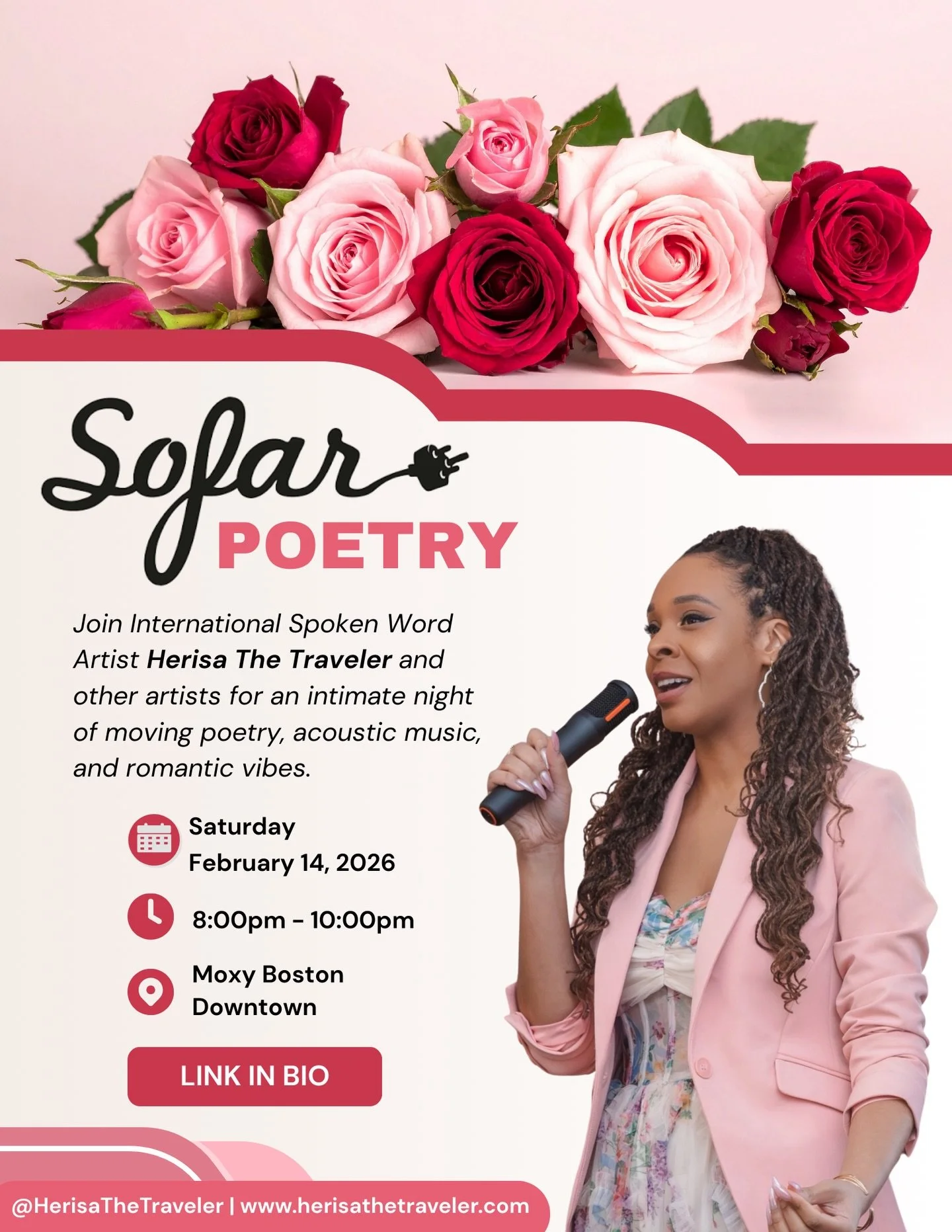 An intimate night of poetry, music, and good energy at Moxy Boston Downtown with Sofar Sounds on Feb 14th. 

Swipe for a line of my poetry 🌹

Link in bio