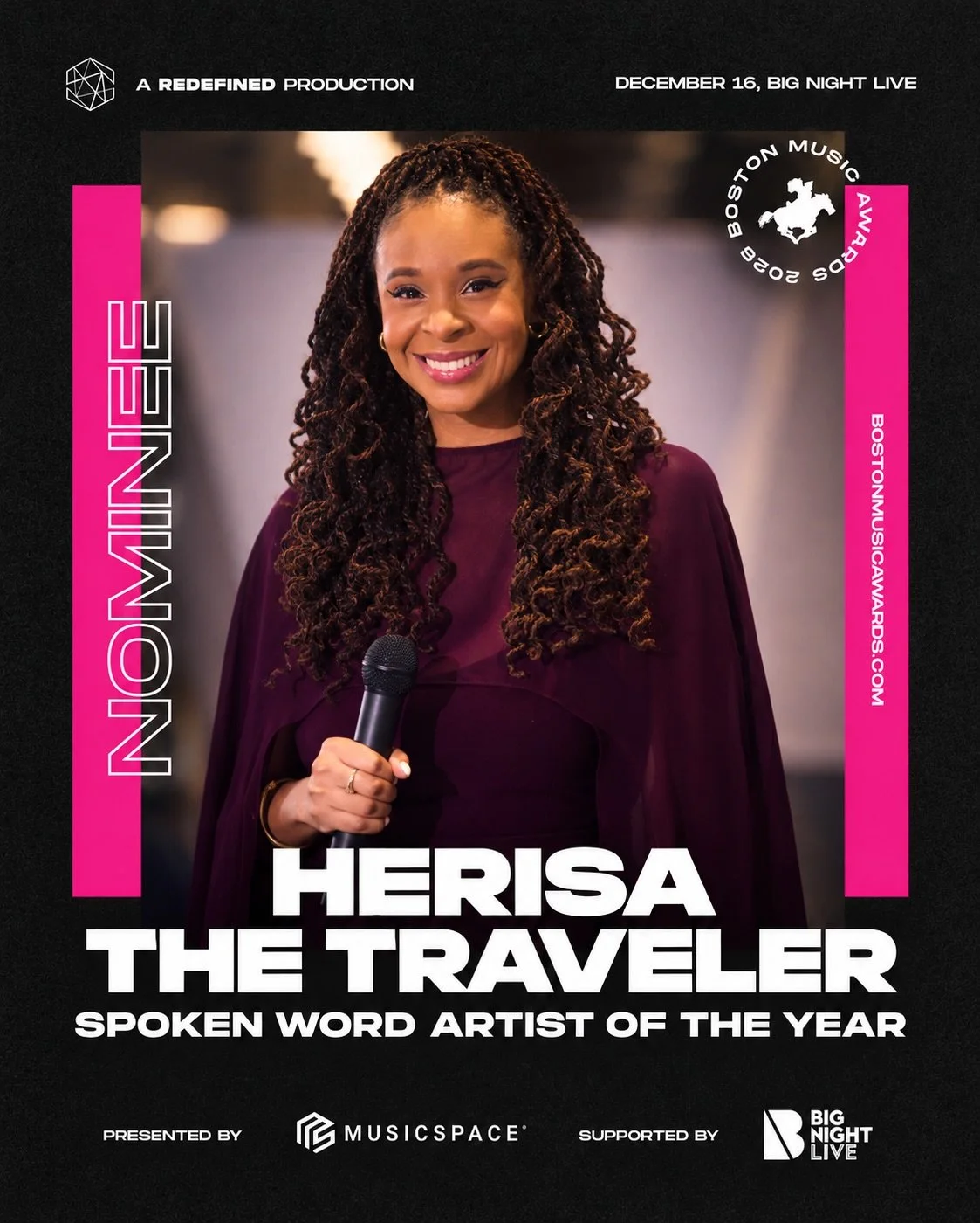 Exciting announcement!! I am nominated as Boston Music Awards Spoken Word Artist of the Year!!!! 🎊🙌🏾

This nomination means the world to me. It&rsquo;s honestly the highlight of my creative journey as a Spoken Word Artist! I moved to Boston 5 year