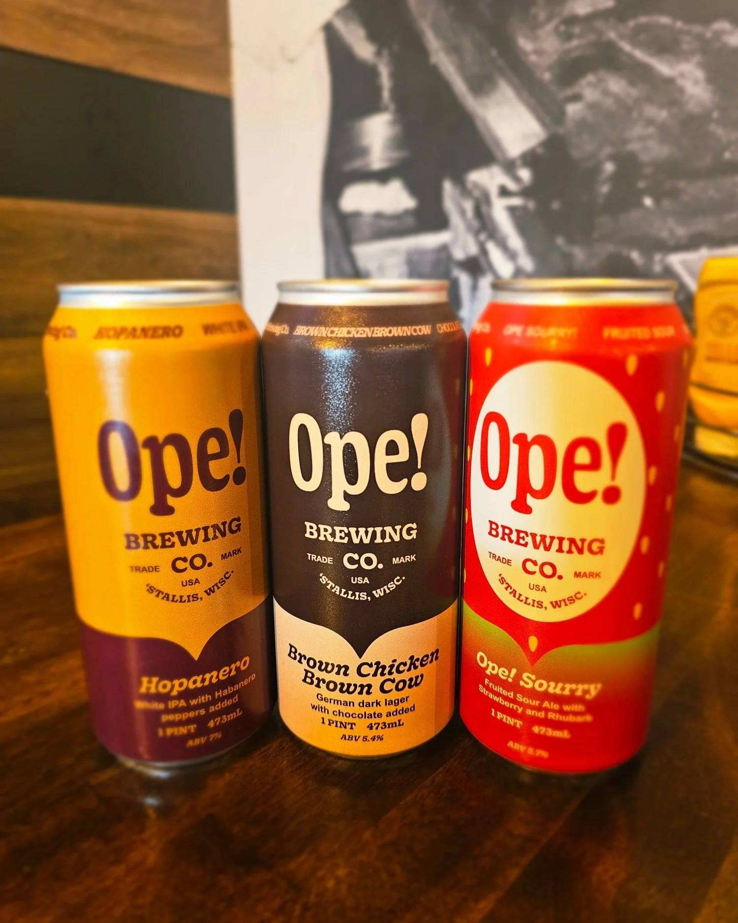 ‼️ New Beer Alert ‼️

We just got in three varieties from Ope! Brewing out of 'Stallis, WI that we are stoked for you to try! 

🍺 Brown Chicken, Brown Cow - Dark Lager and chocolate 

🍺 Hopenero - IPA and habaneros? What could be better?

🍺 Ope! S