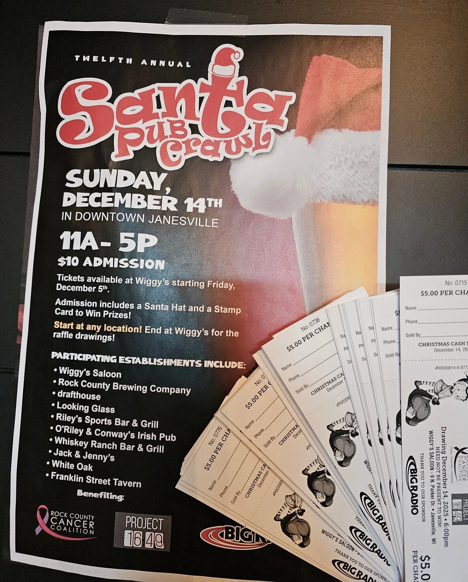🎅The Santa Pub Crawl is next Sunday and we still have raffle tickets available all week and through the event.

All proceeds STAY IN ROCK COUNTY and benefit two amazing organizations that we are proud to support: @project_1649 and @rockcountycancer 